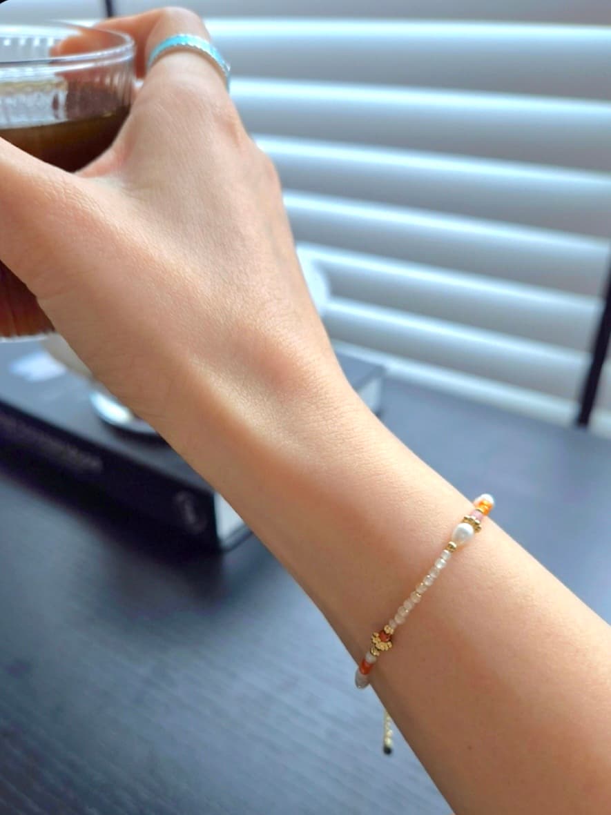 Orange Point Pearl Gemstone Bead Layered Bracelet - 이미지 1