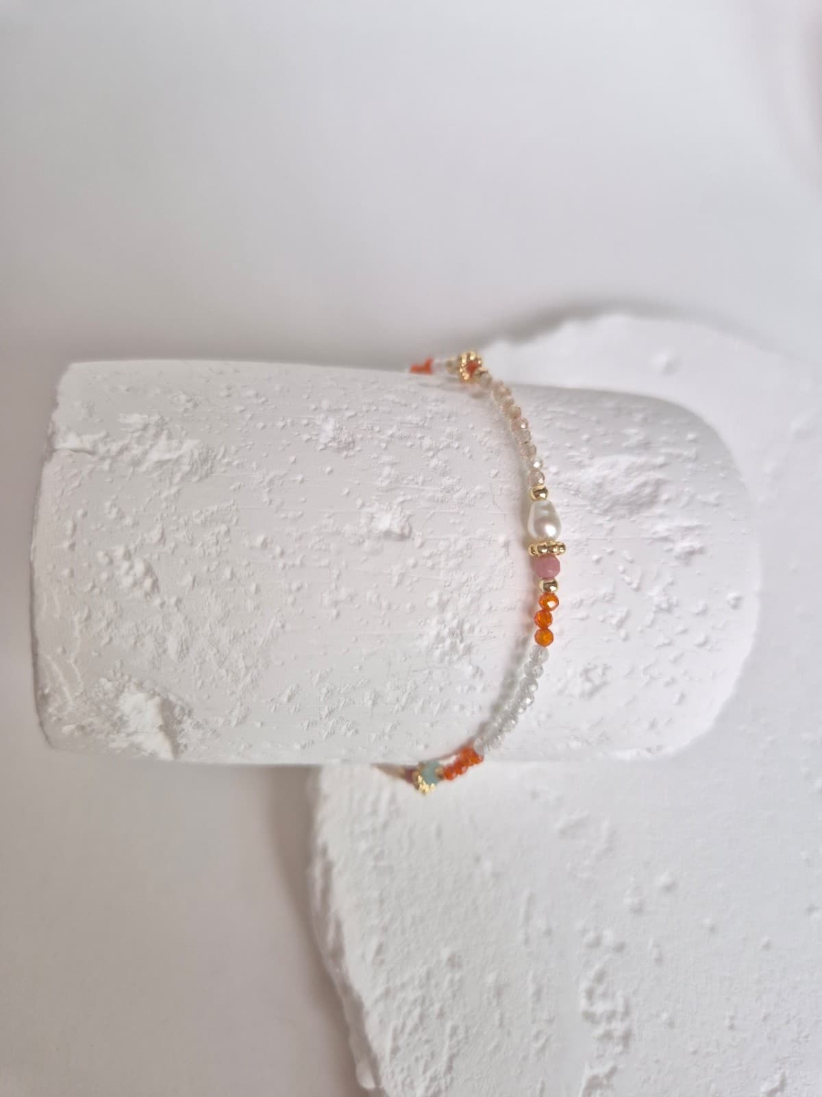 Orange Point Pearl Gemstone Bead Layered Bracelet - 이미지 5
