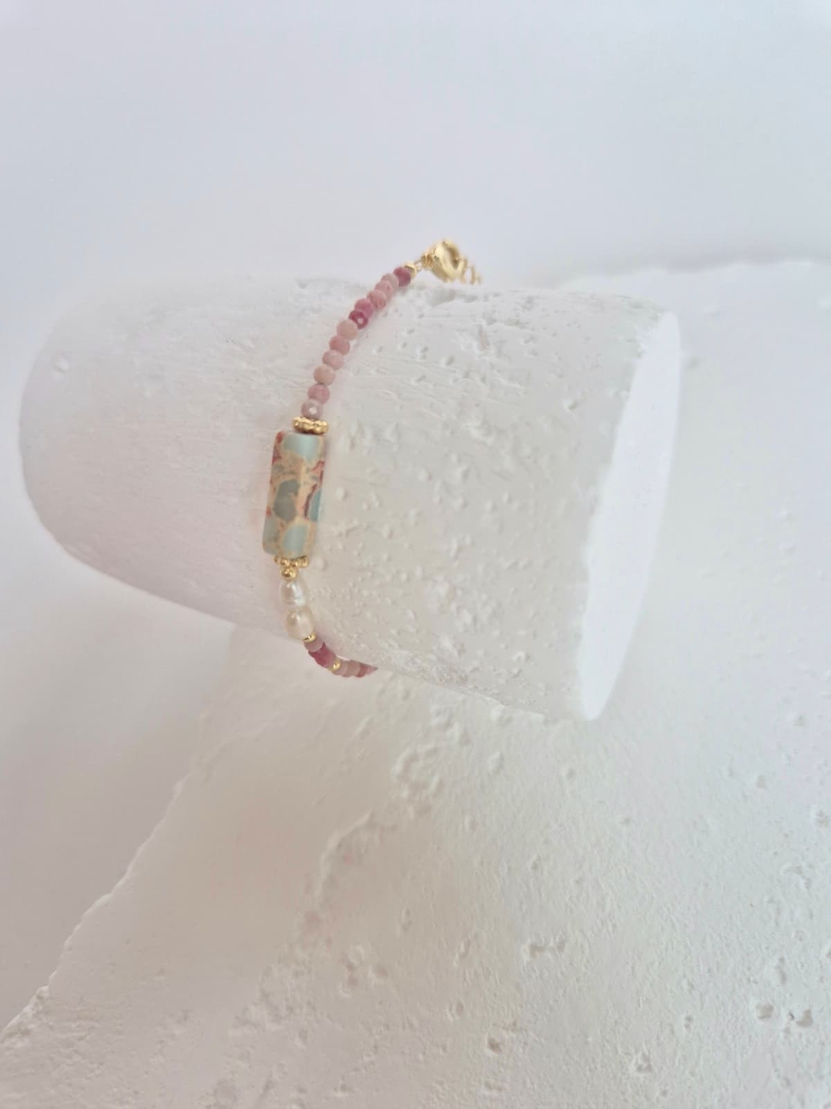 Pink Bead Pearl Point Chain Bracelet - 이미지 6