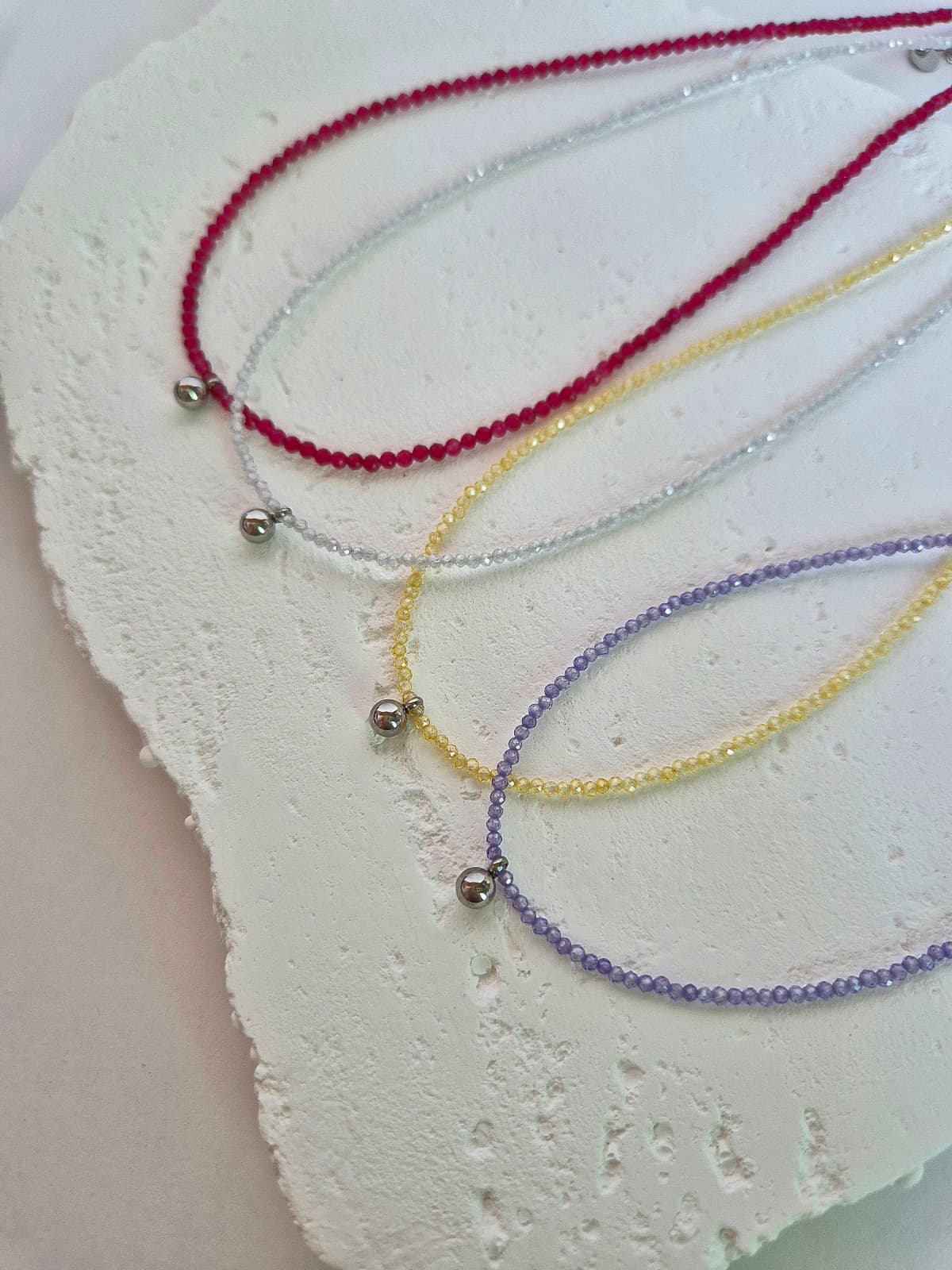 Colored Gemstone Bead Choker Surgical Steel Pendant Layered Daily Necklace - 이미지 3