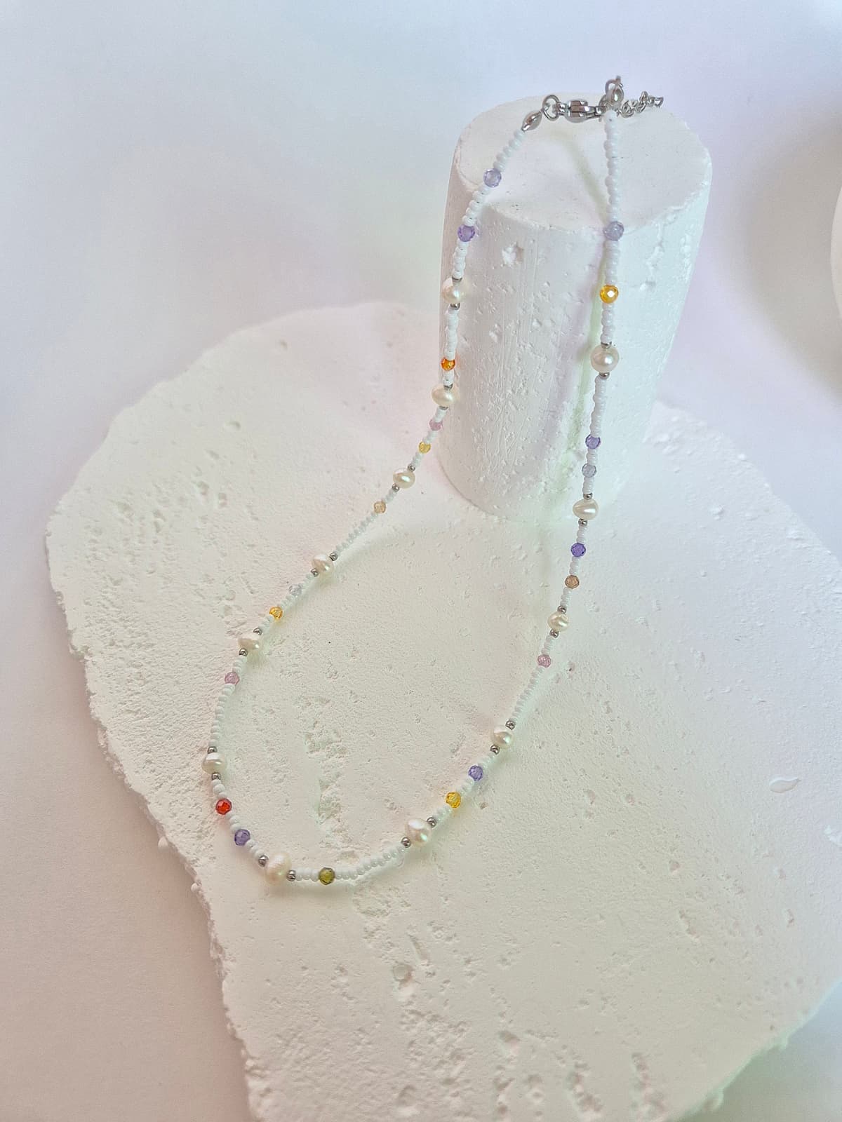 Surgical Steel Gemstone Beads Pearl Mix Layered Necklace - 이미지 2