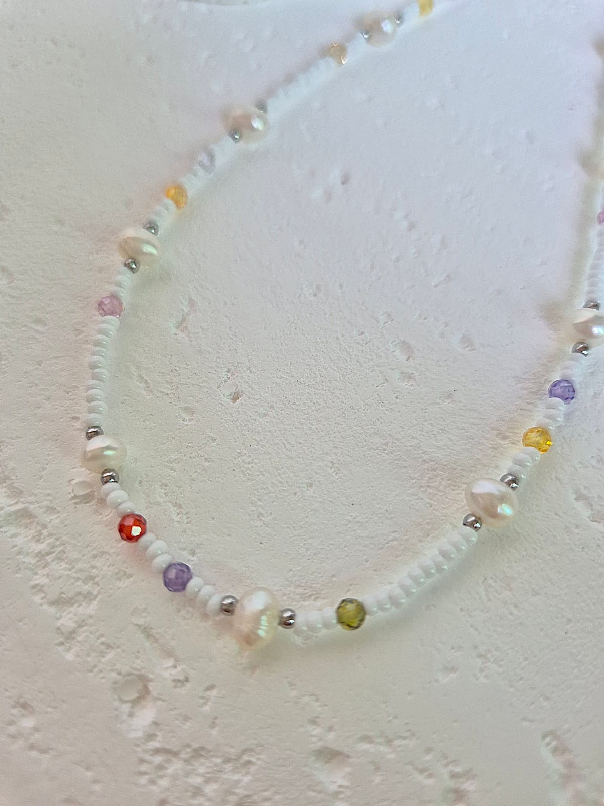 Surgical Steel Gemstone Beads Pearl Mix Layered Necklace - 이미지 3