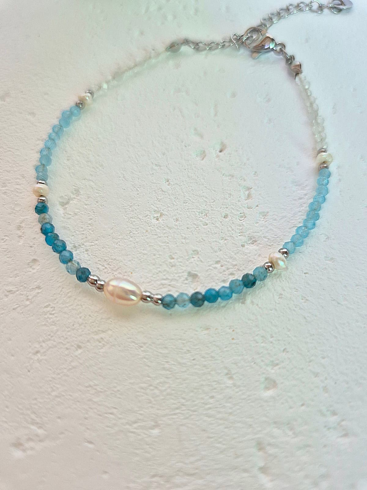 Surgical Steel Blooming Blue Gemstone Pearl Point Bead Layered Bracelet - 이미지 7