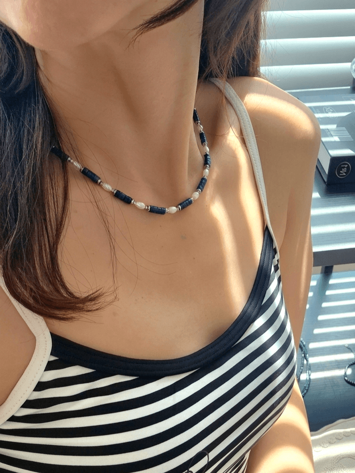 Surgical Steel Luxury Gemstone Beaded Choker Pearl Necklace - 이미지 1