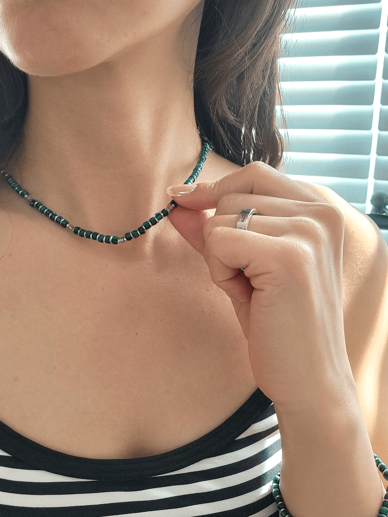 Surgical Steel Marble Bead Gemstone Chic Choker Necklace - 이미지 10