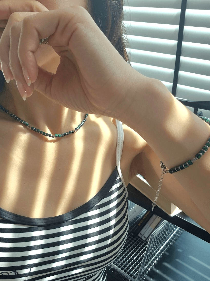 Surgical Steel Marble Bead Gemstone Chic Choker Necklace - 이미지 7