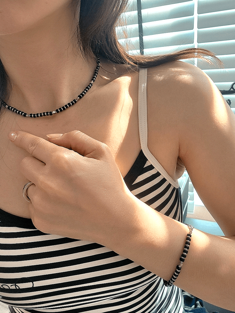Surgical Steel Marble Bead Gemstone Chic Choker Necklace - 이미지 5