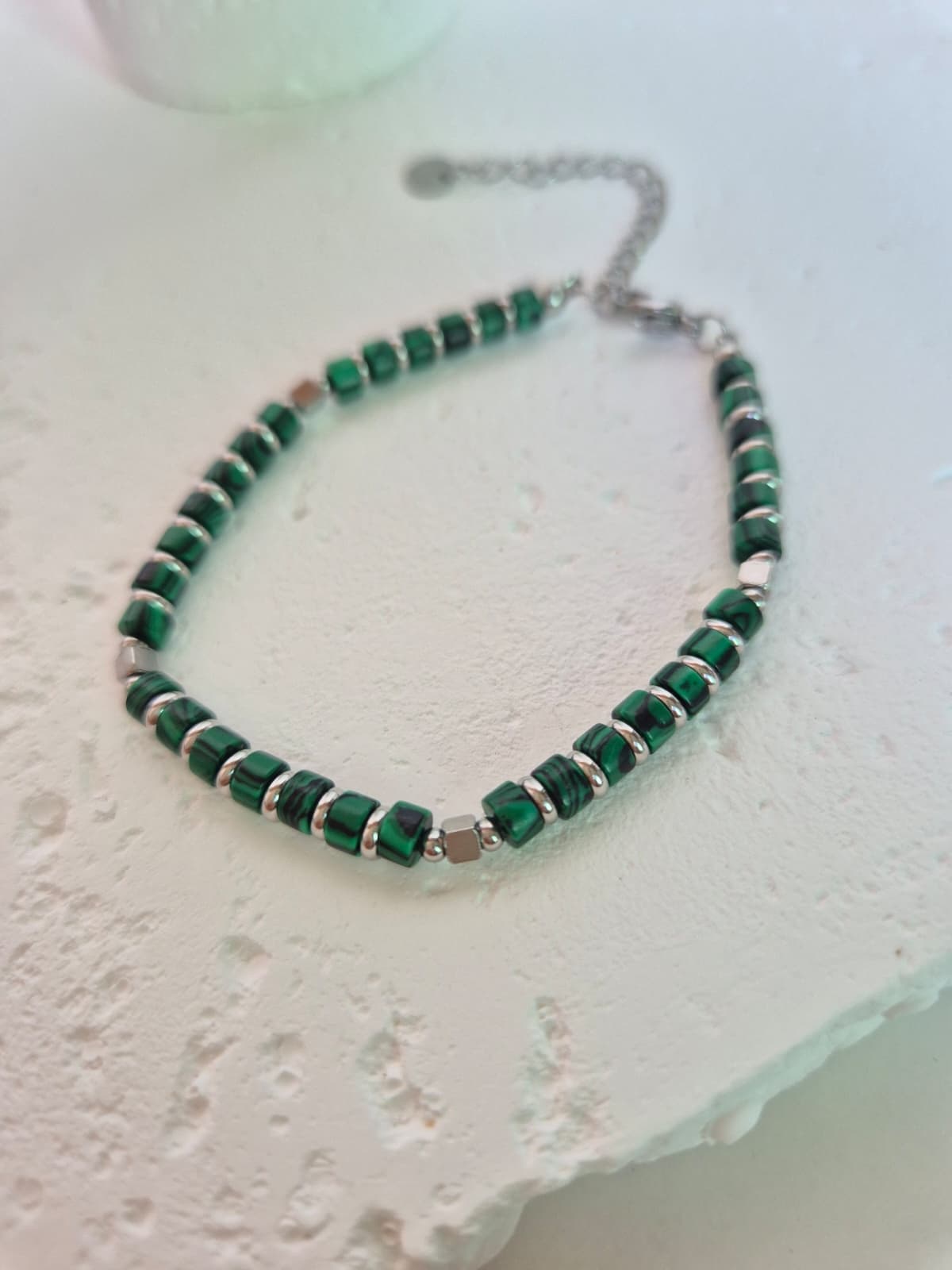 Surgical Steel Green Black Gemstone Bead Chain Daily Bracelet - 이미지 2