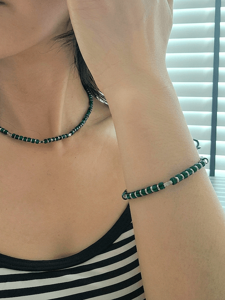 Surgical Steel Green Black Gemstone Bead Chain Daily Bracelet - 이미지 10