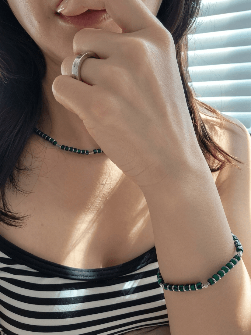 Surgical Steel Green Black Gemstone Bead Chain Daily Bracelet - 이미지 14