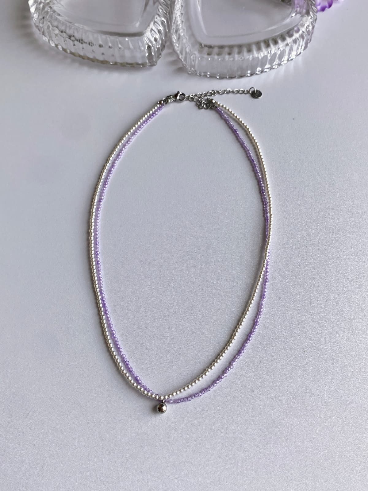 Surgical Lilac White Two-Tone Beaded Layered Pearl Necklace - 이미지 2