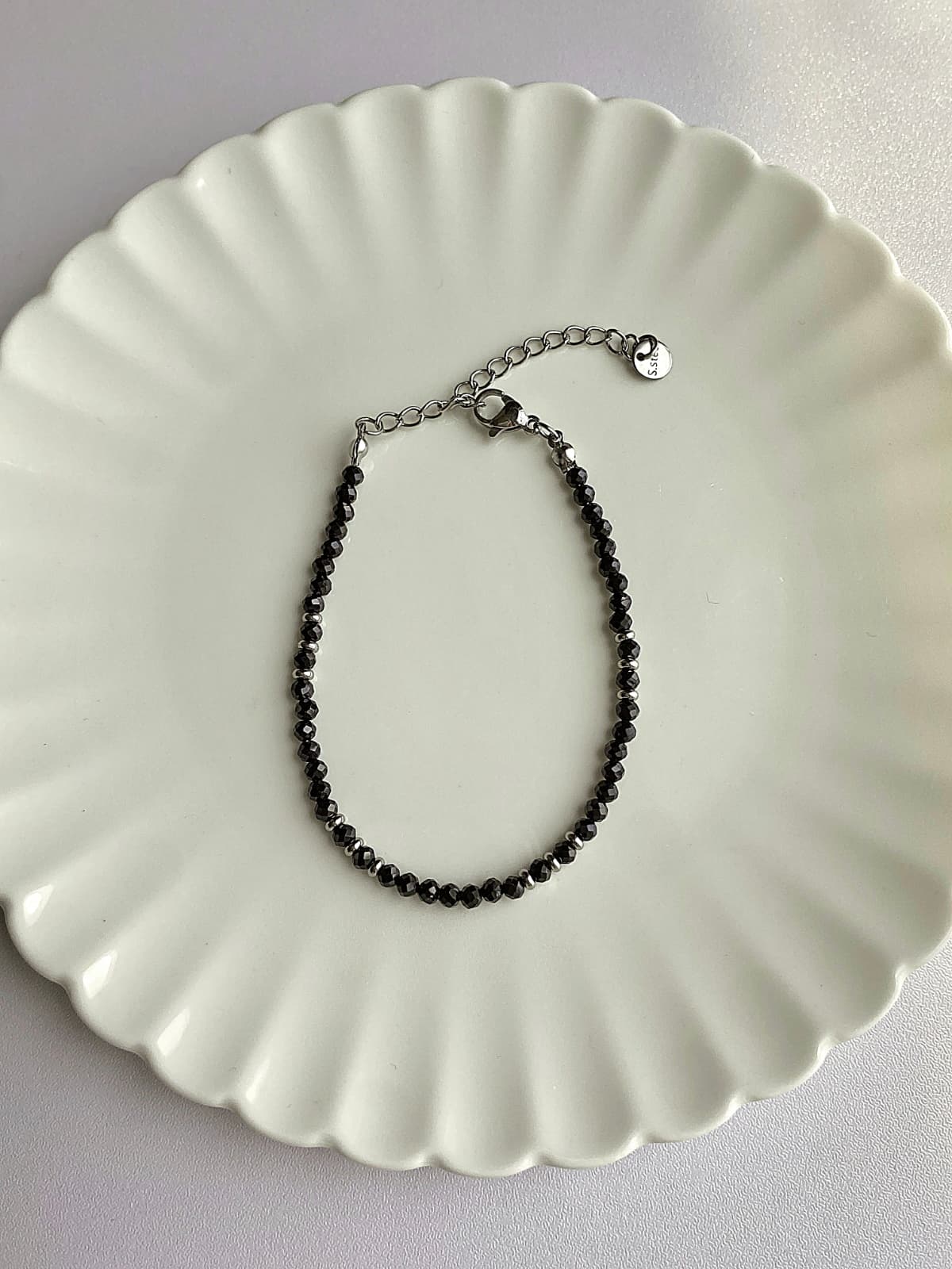 Surgical Ball Black Gemstone Bead Daily Layered Bracelet - 이미지 6