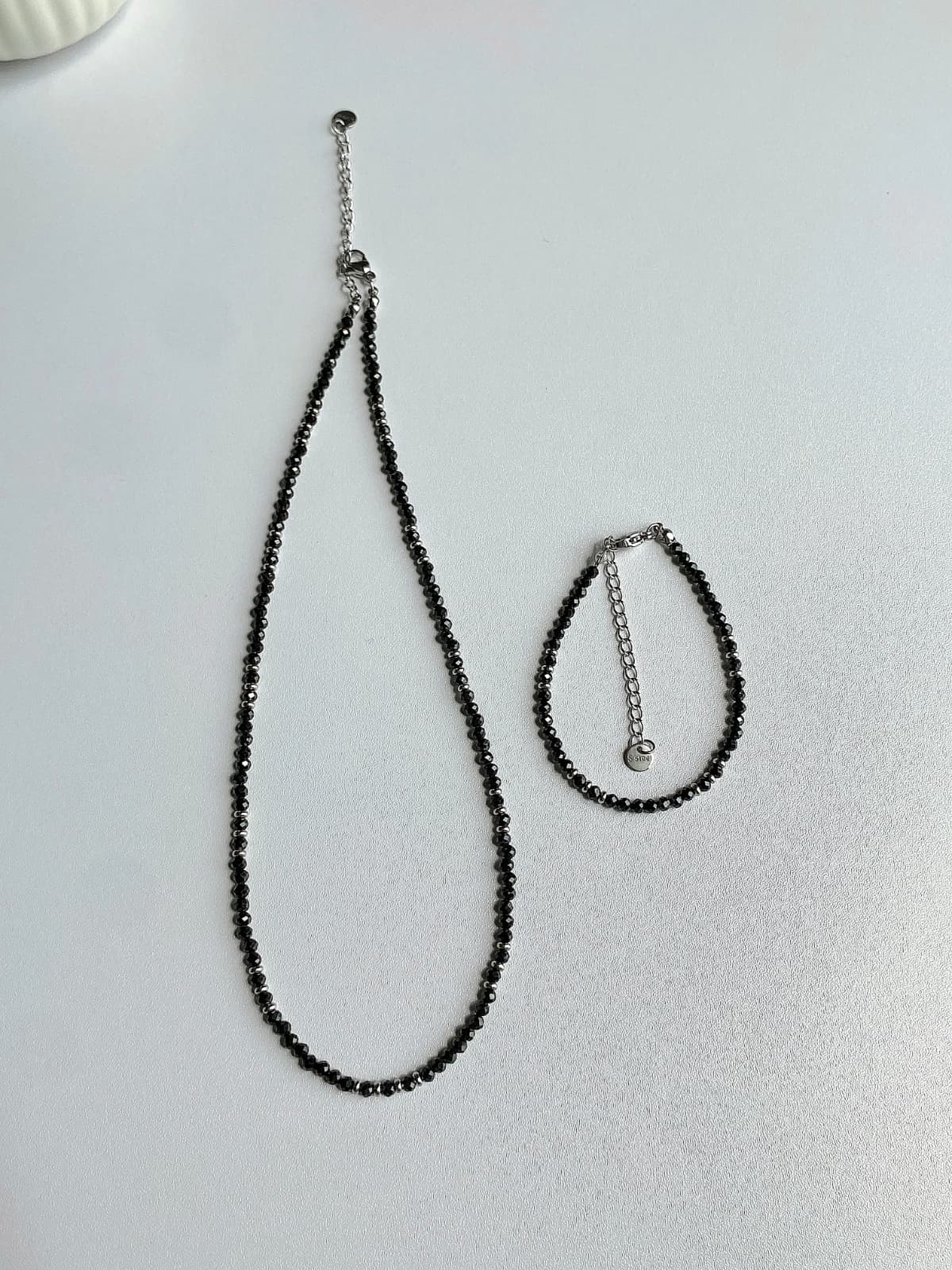 Surgical Ball Black Gemstone Bead Daily Layered Bracelet - 이미지 4