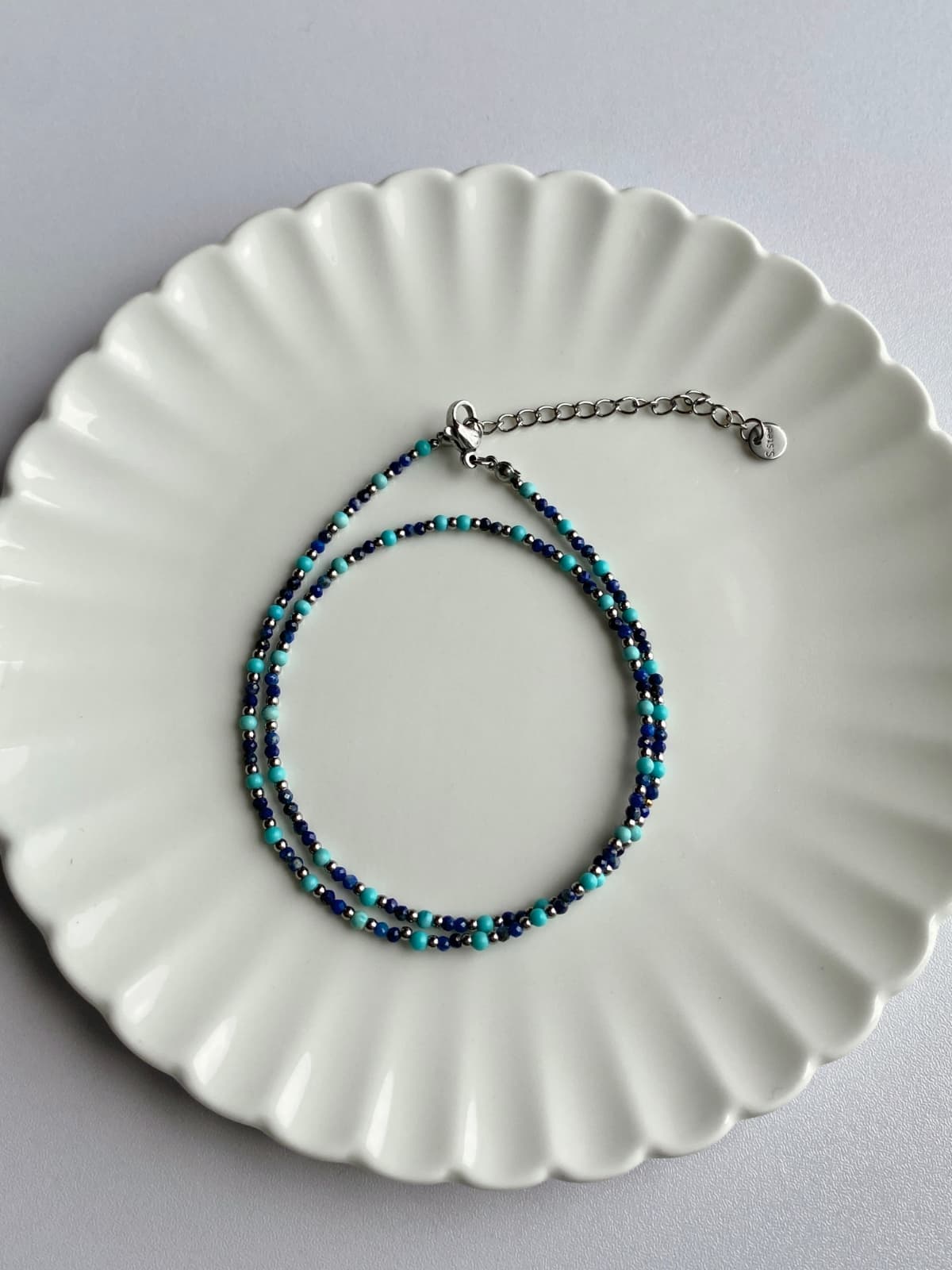 Surgical Blue Mint Beaded Choker Daily Layered Necklace - 이미지 2