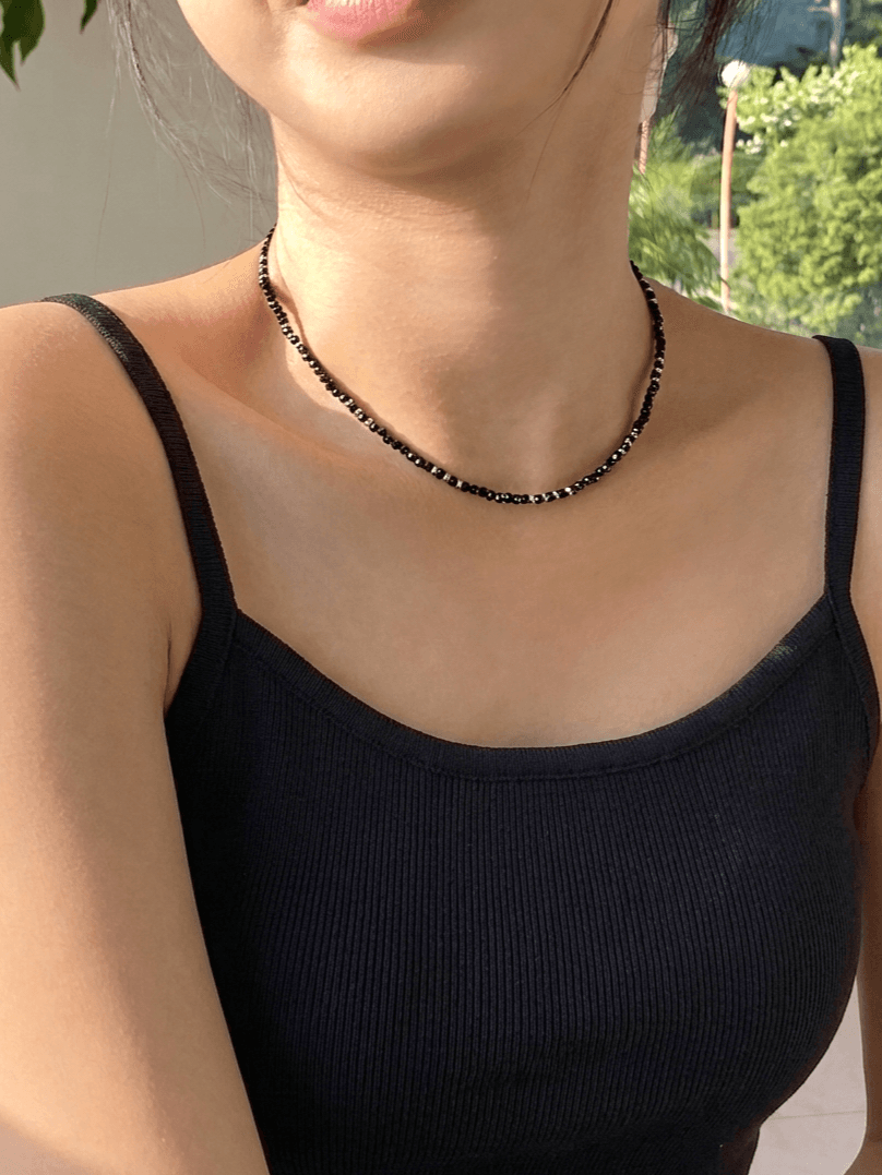 Surgical Black Gemstone Beaded Choker Layered Daily Necklace - 이미지 6