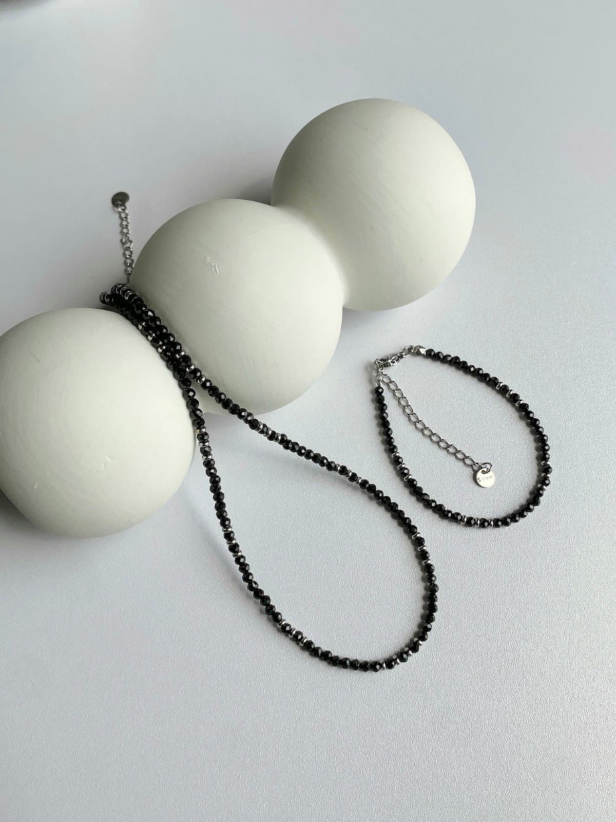Surgical Black Gemstone Beaded Choker Layered Daily Necklace - 이미지 3
