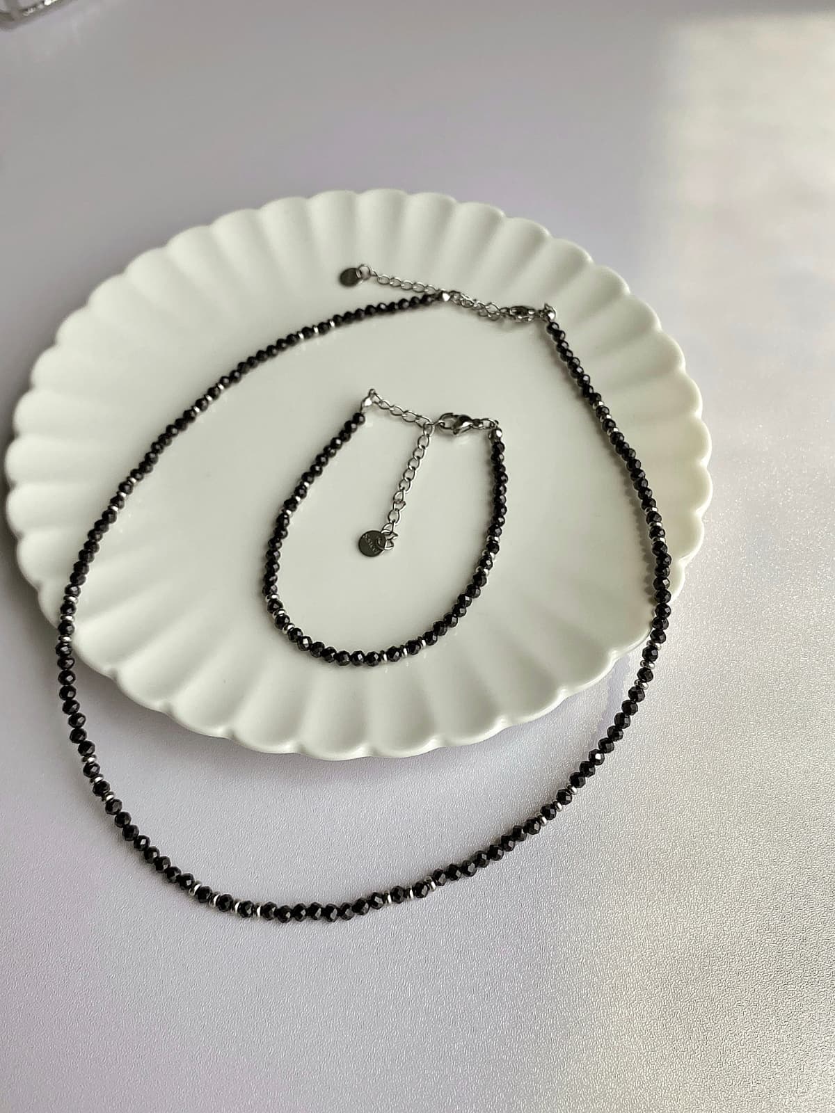 Surgical Black Gemstone Beaded Choker Layered Daily Necklace - 이미지 8