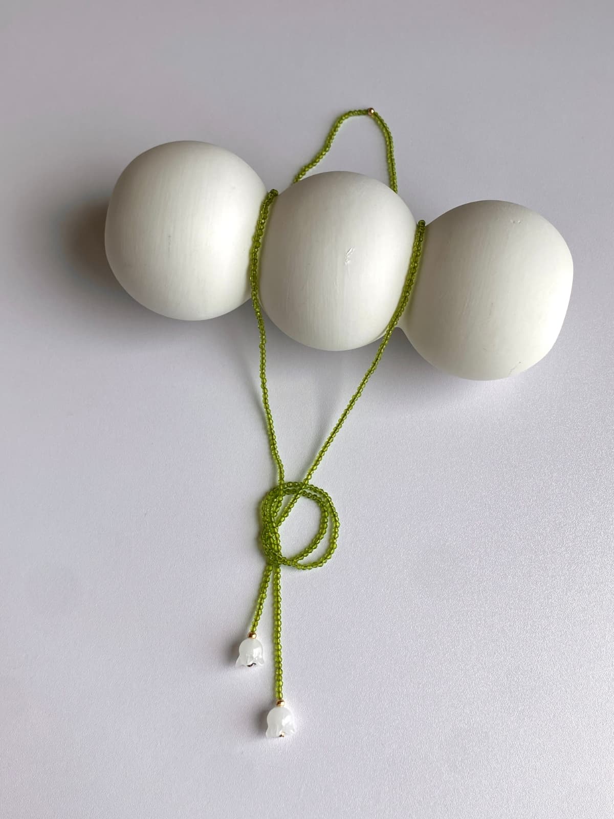 Green Bead Flower Drop Glass Pearl Layered Necklace - 이미지 4