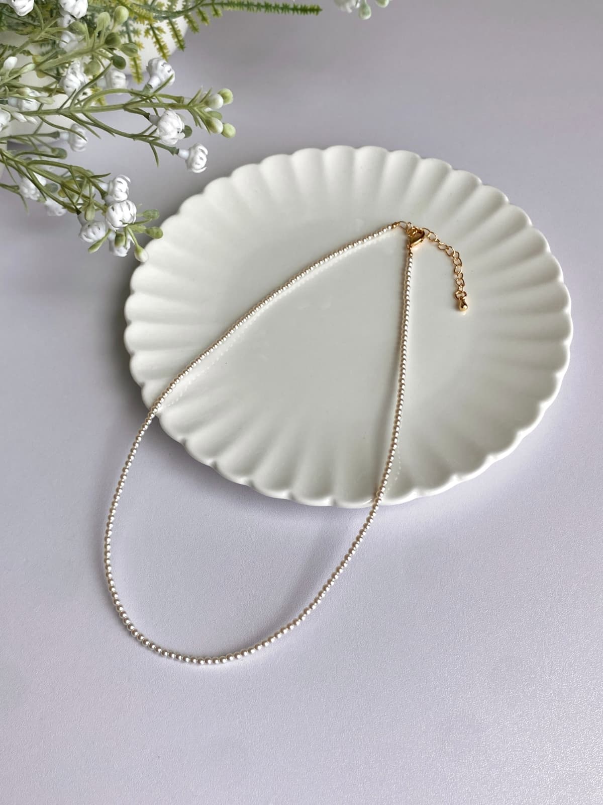 Green Bead Flower Drop Glass Pearl Layered Necklace - 이미지 7