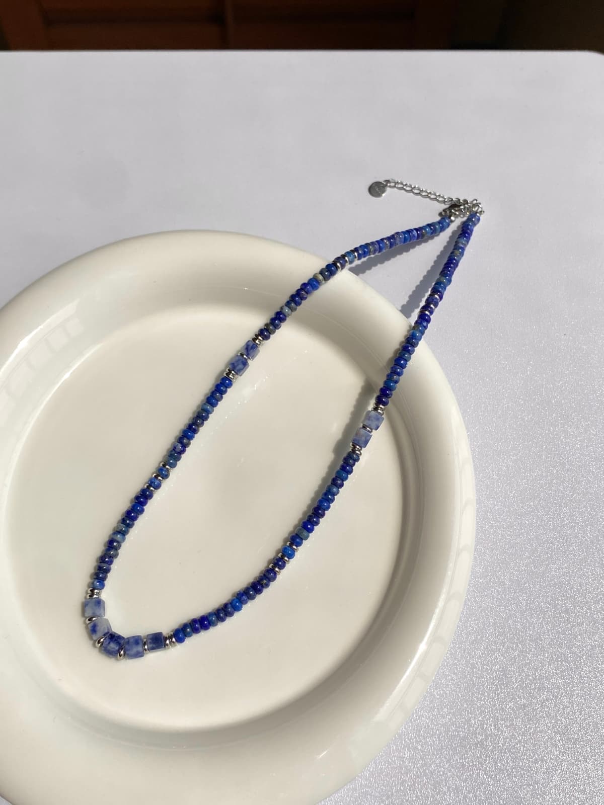 Surgical Steel Embellished Blue Bead Gemstone Choker Layered Necklace - 이미지 2