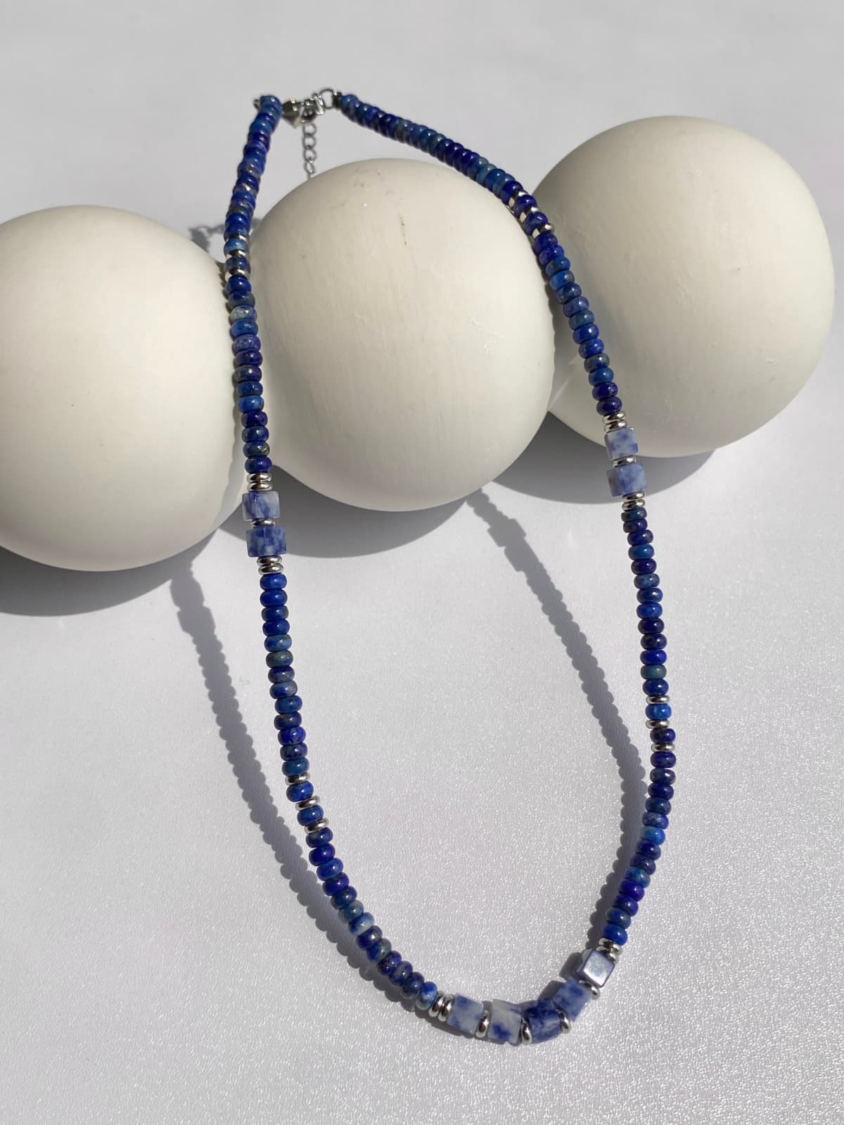 Surgical Steel Embellished Blue Bead Gemstone Choker Layered Necklace - 이미지 6