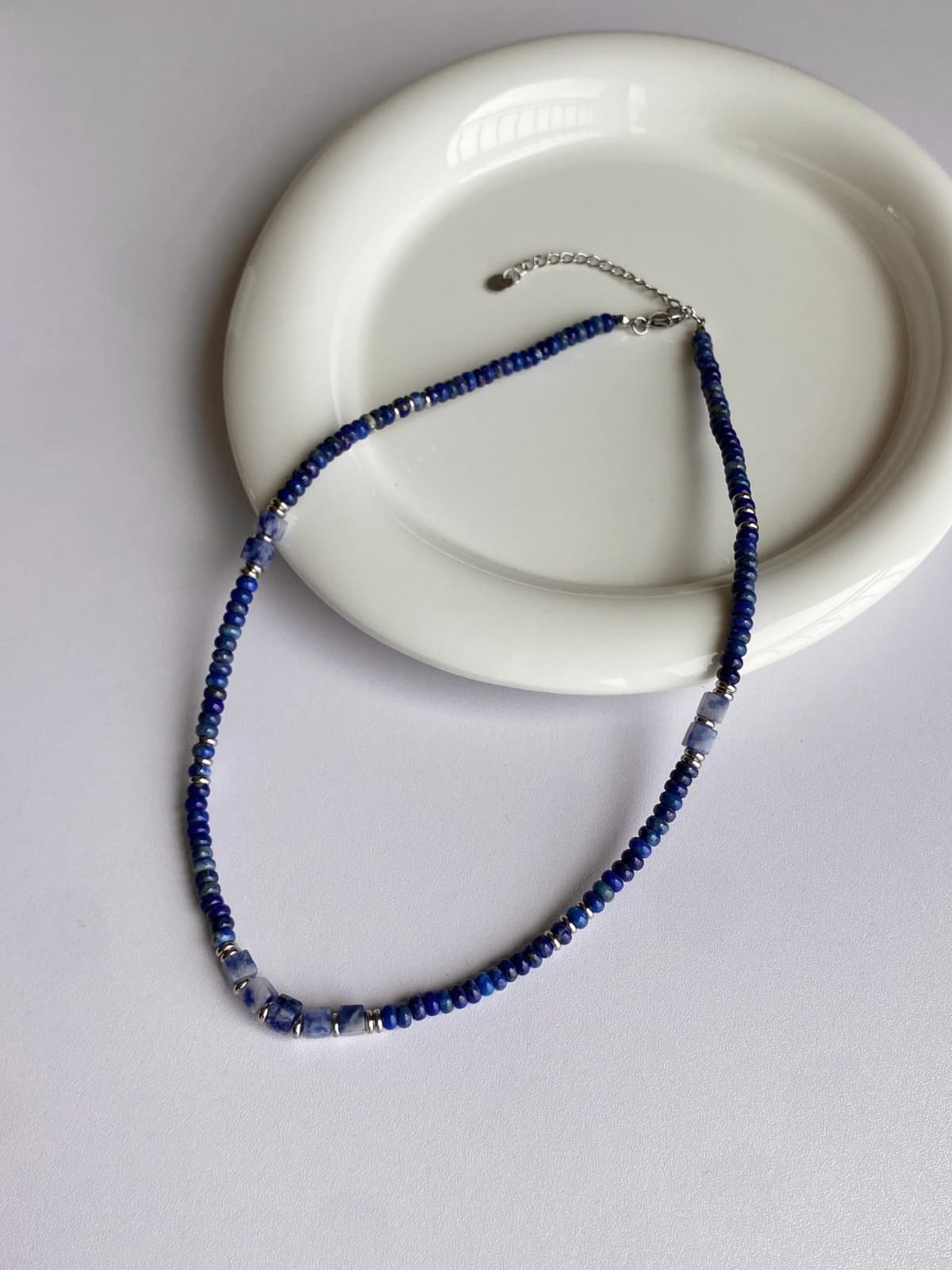 Surgical Steel Embellished Blue Bead Gemstone Choker Layered Necklace - 이미지 4