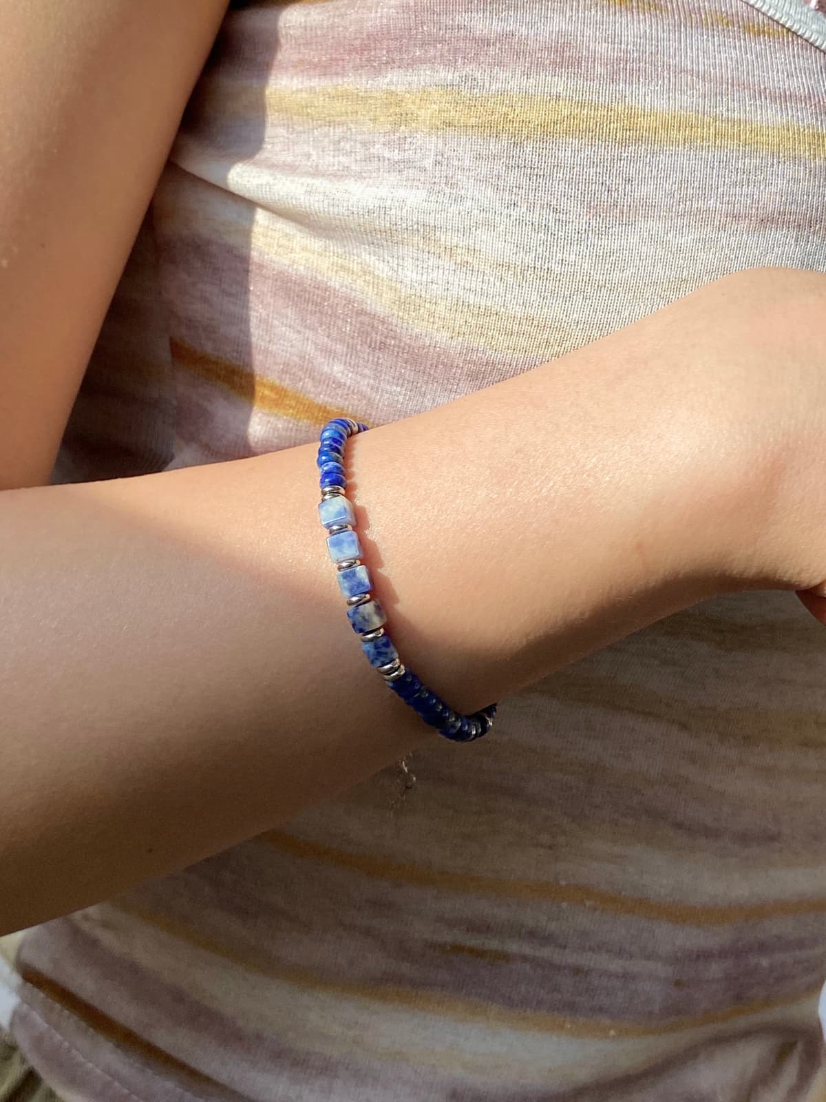 Surgical Blooming Blue Gemstone Bead Daily Bracelet - 이미지 6
