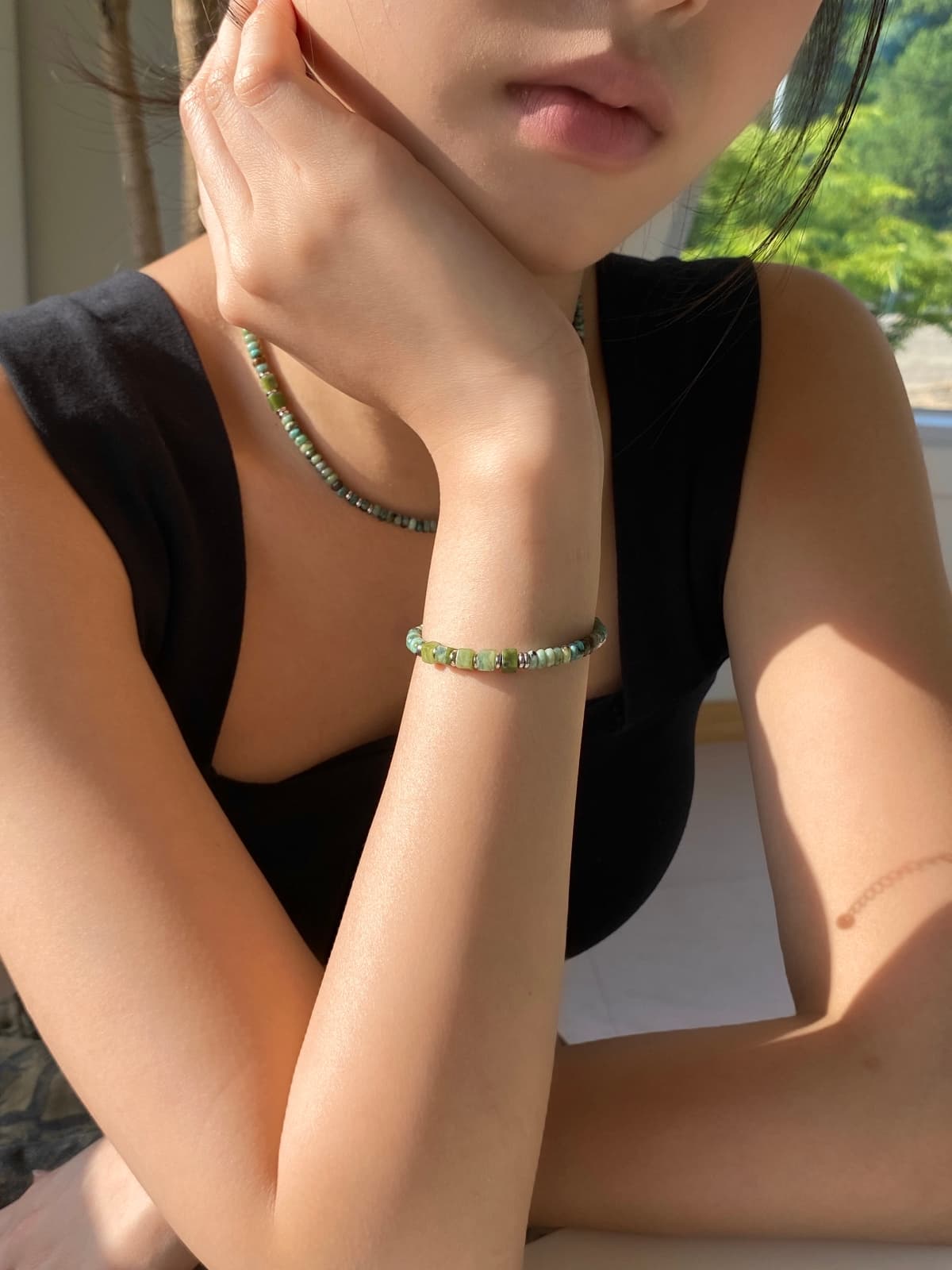 Surgical Steel Mint Green Gemstone Mix & Match Daily Layered Bracelet - 이미지 7