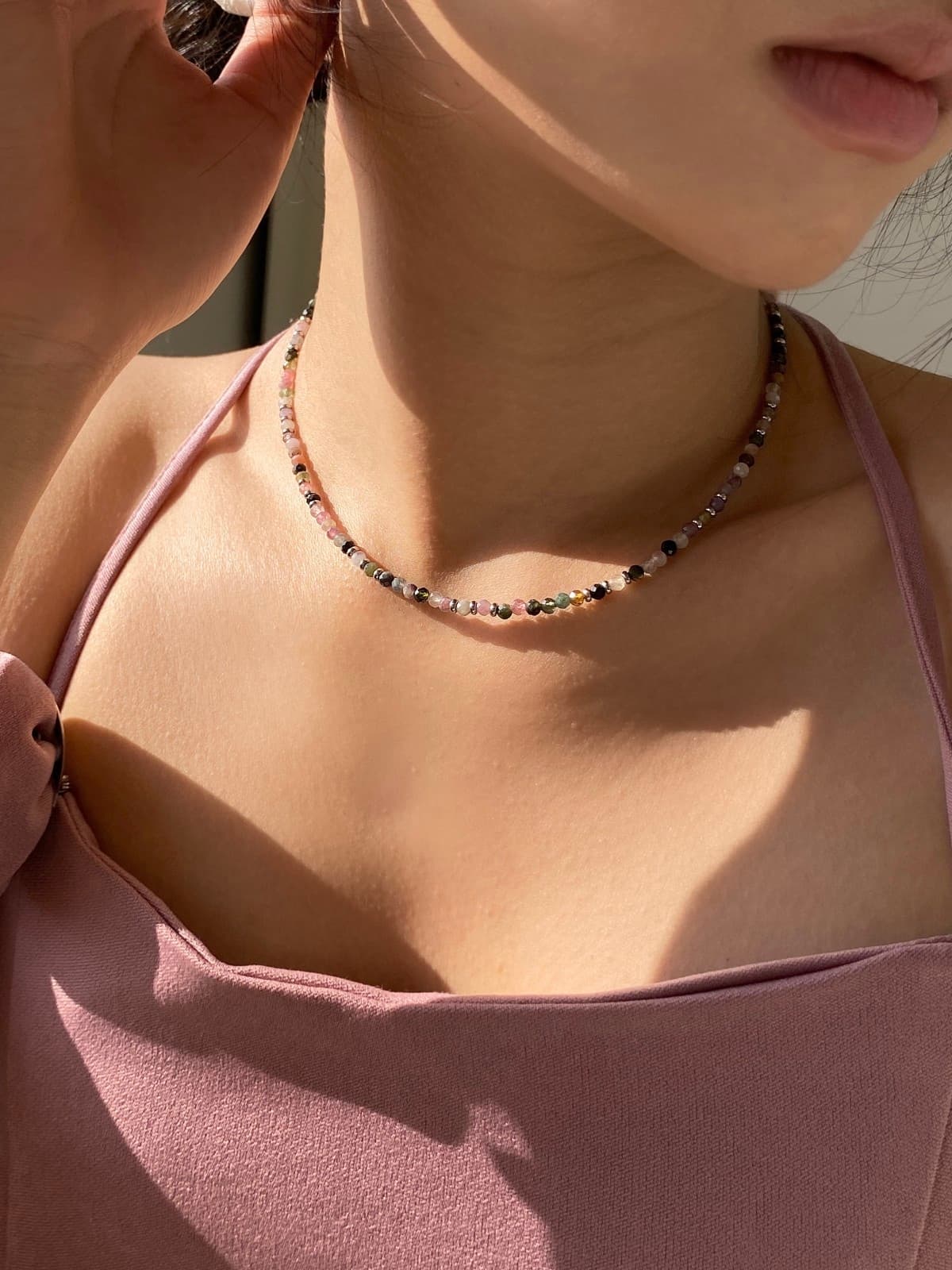 Surgical Multicolor Gemstone Bead Choker Daily Layered Necklace - 이미지 3