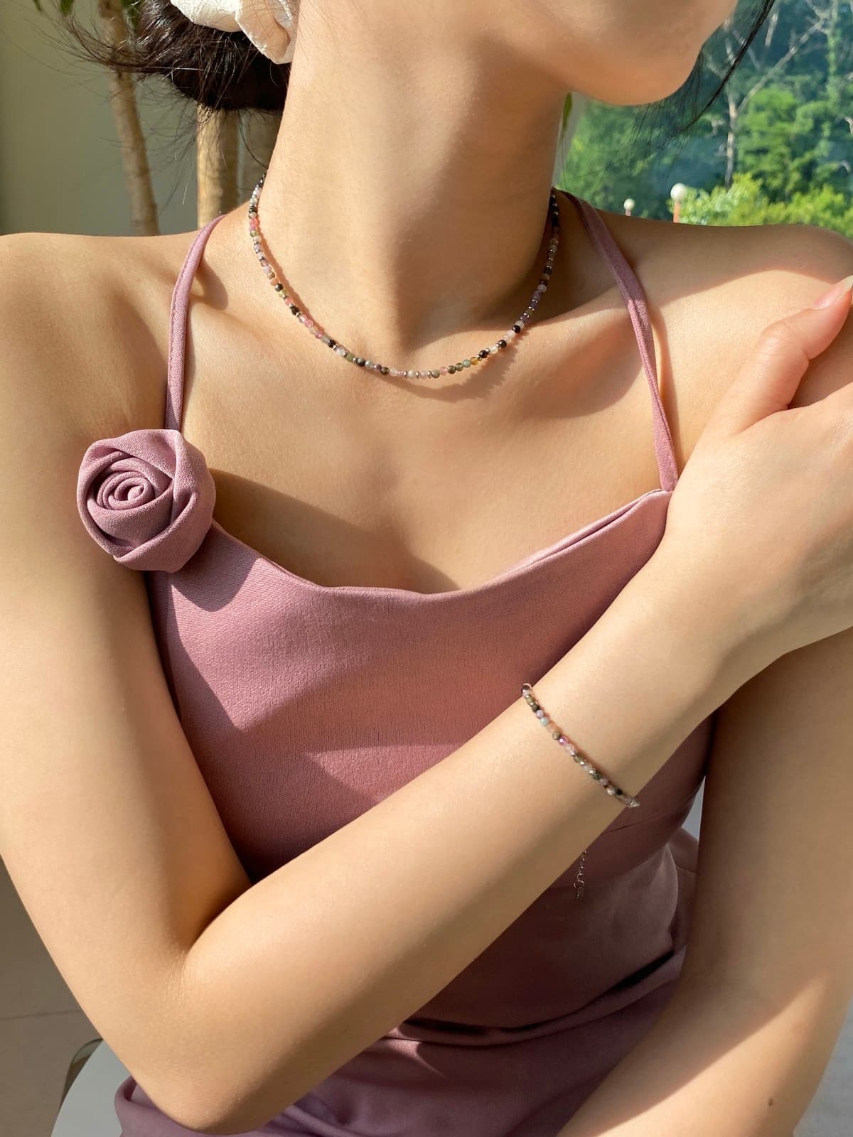 Surgical Multicolor Gemstone Bead Chain Layered Daily Bracelet - 이미지 4