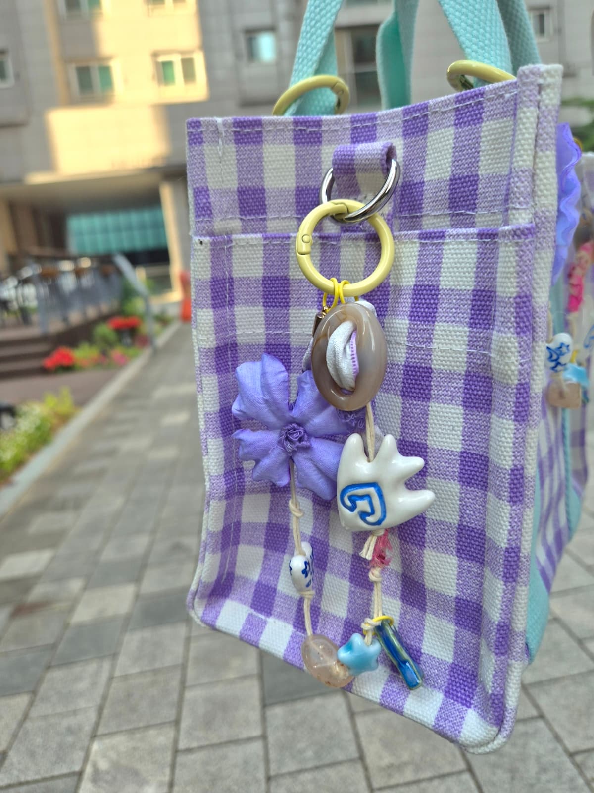 Purple Flower Ceramic Bead Strap Keyring Keyholder - 이미지 2