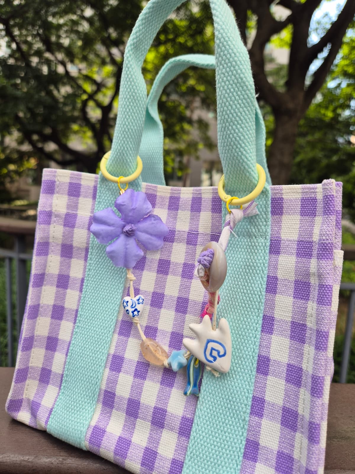 Handmade Purple Flower Bag Charm Bag Accessory Strap Keyring Keyholder - 이미지 6