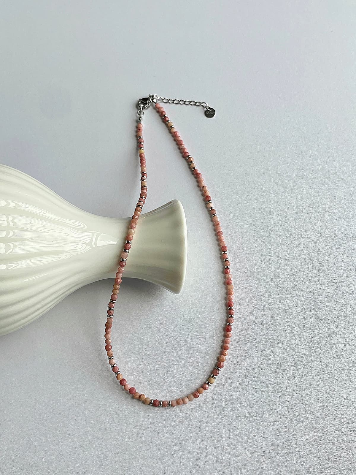 Surgical Pink Gemstone Bead Choker Daily Layered Necklace - 이미지 2