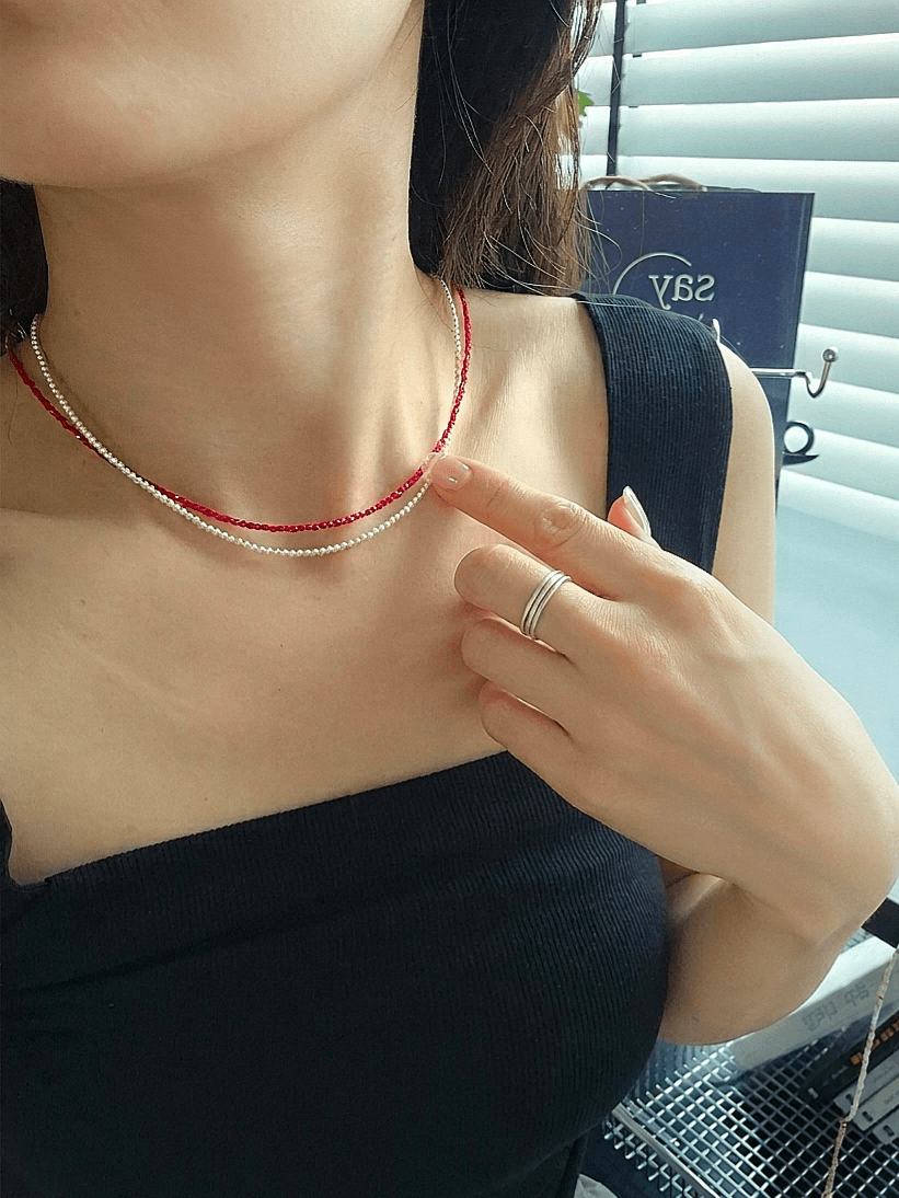 Glass Pearl Bead Layered Choker Necklace - 이미지 3