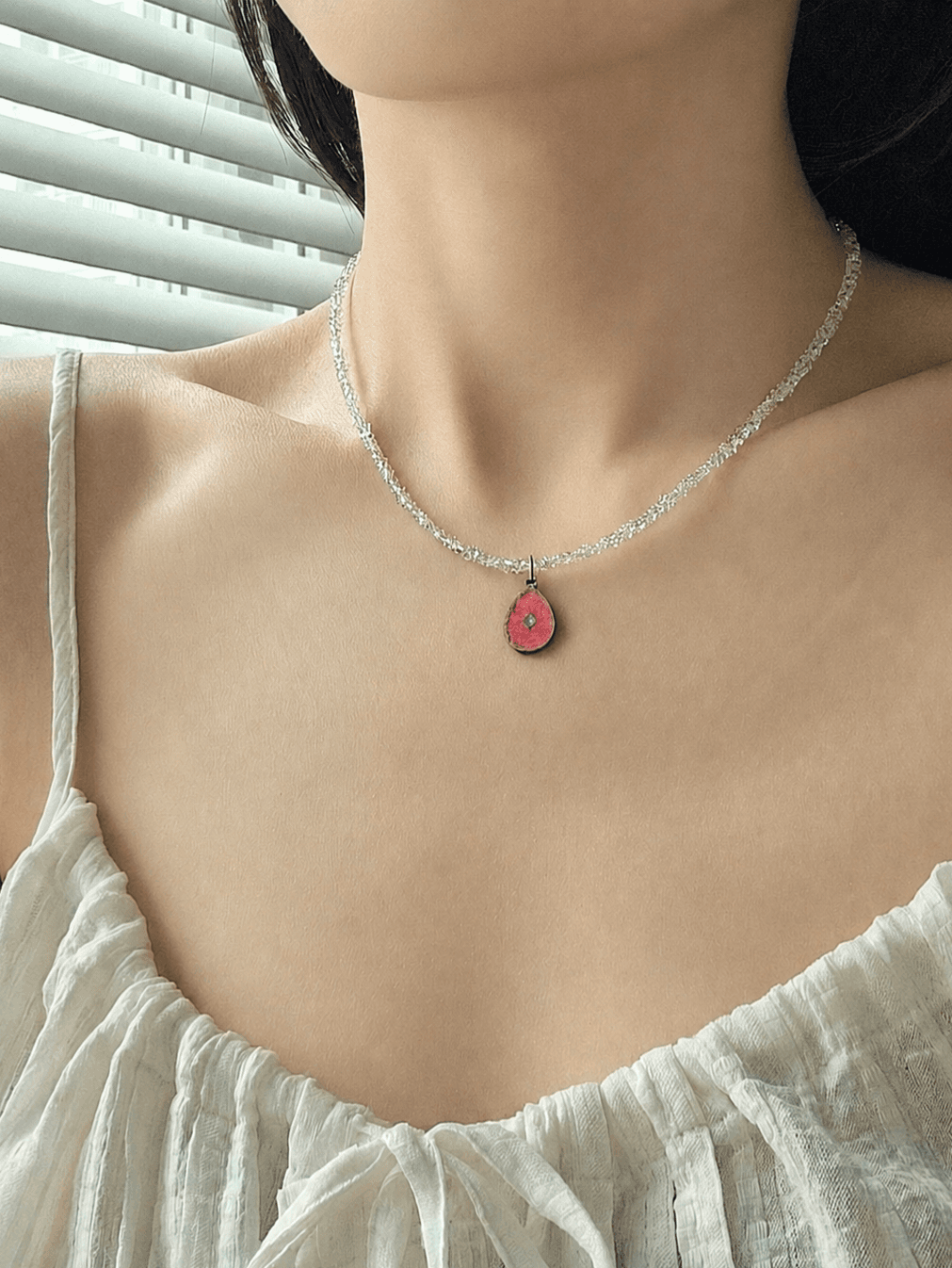 Transparent Chain Pink Teardrop Surgical Epoch Pendant Necklace - 이미지 2