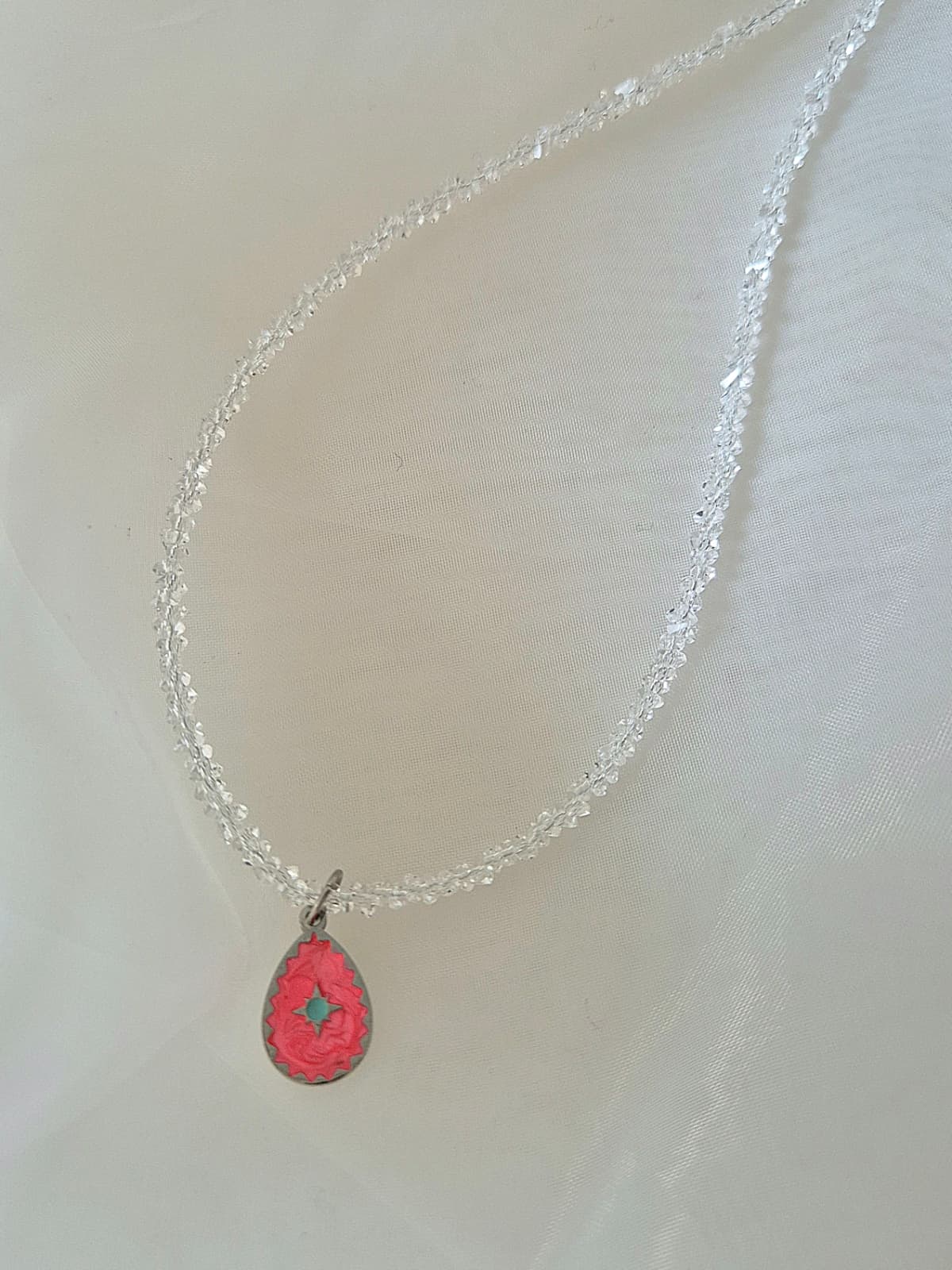 Transparent Chain Pink Teardrop Surgical Epoch Pendant Necklace - 이미지 3