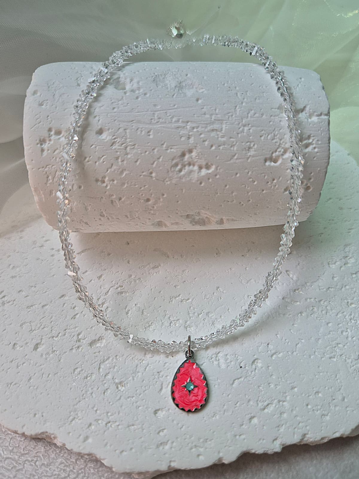 Transparent Chain Pink Teardrop Surgical Epoch Pendant Necklace - 이미지 5