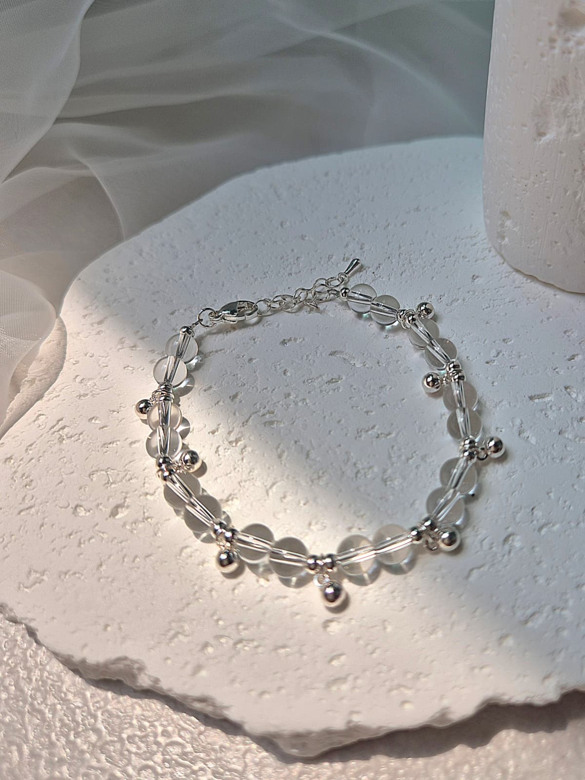Transparent Bead Silver Ball Charm Chain Bracelet - 이미지 6