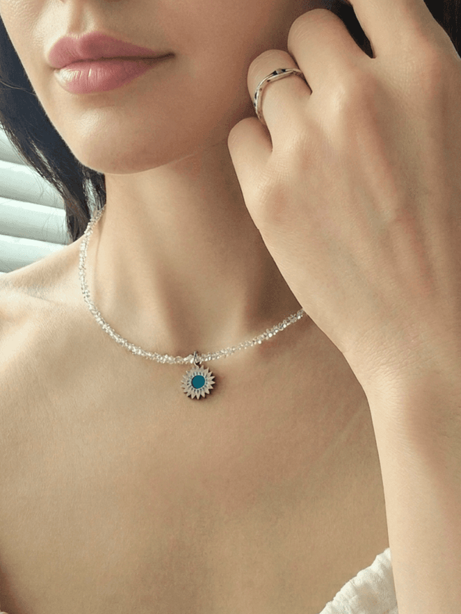 Crystal Bead Chain Surgical Epoch Pendant Necklace - 이미지 4