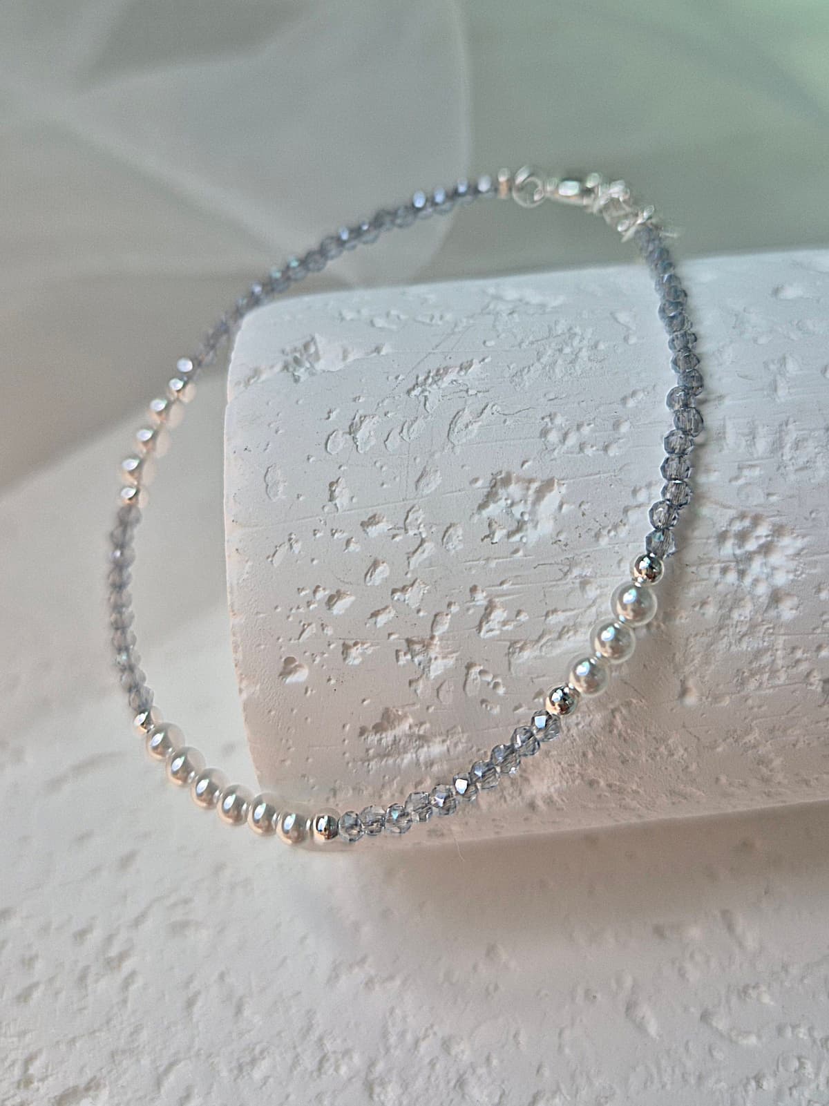 Silver ball pearl crystal bead bracelet - 이미지 1