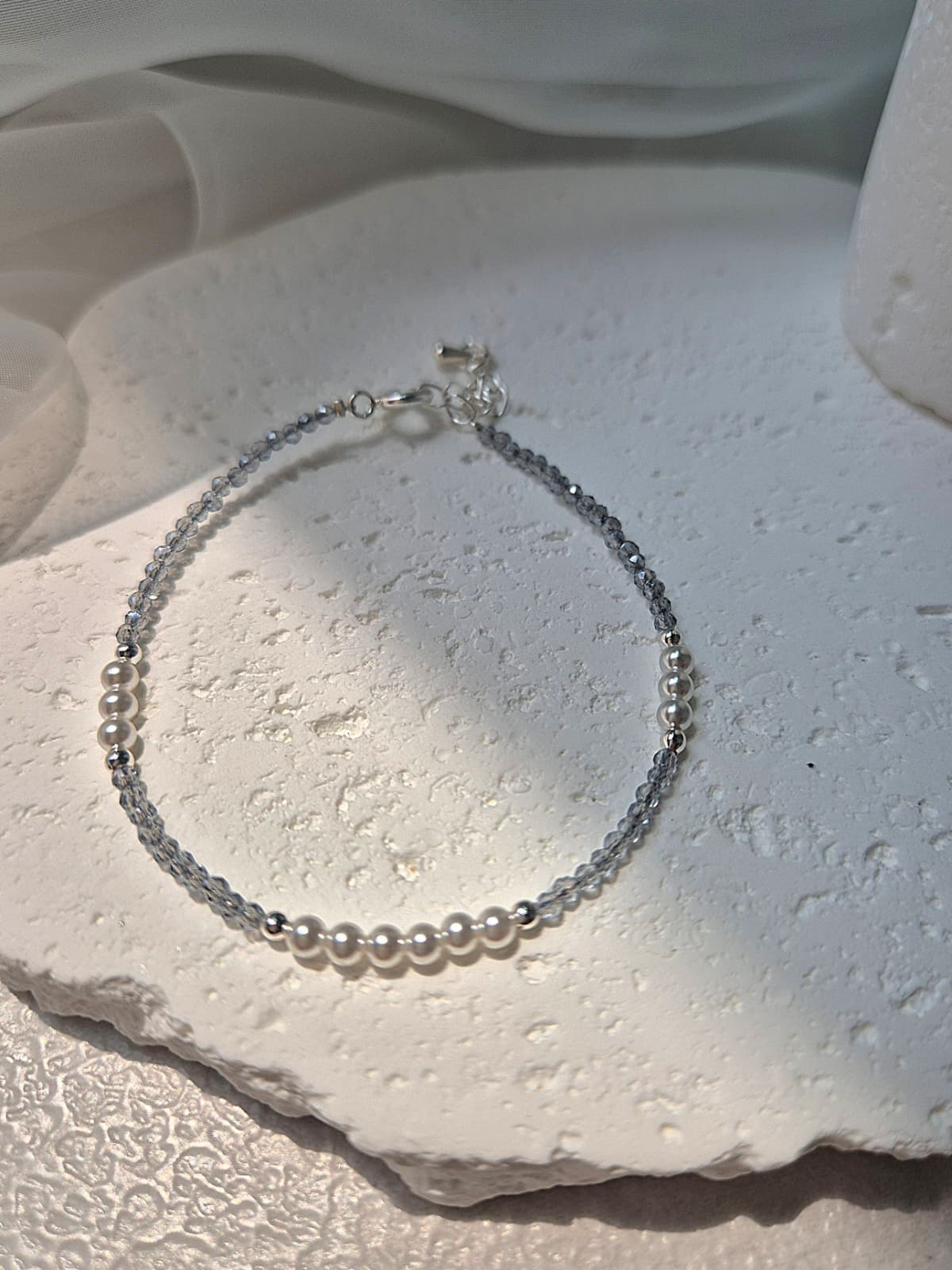 Silver ball pearl crystal bead bracelet - 이미지 7