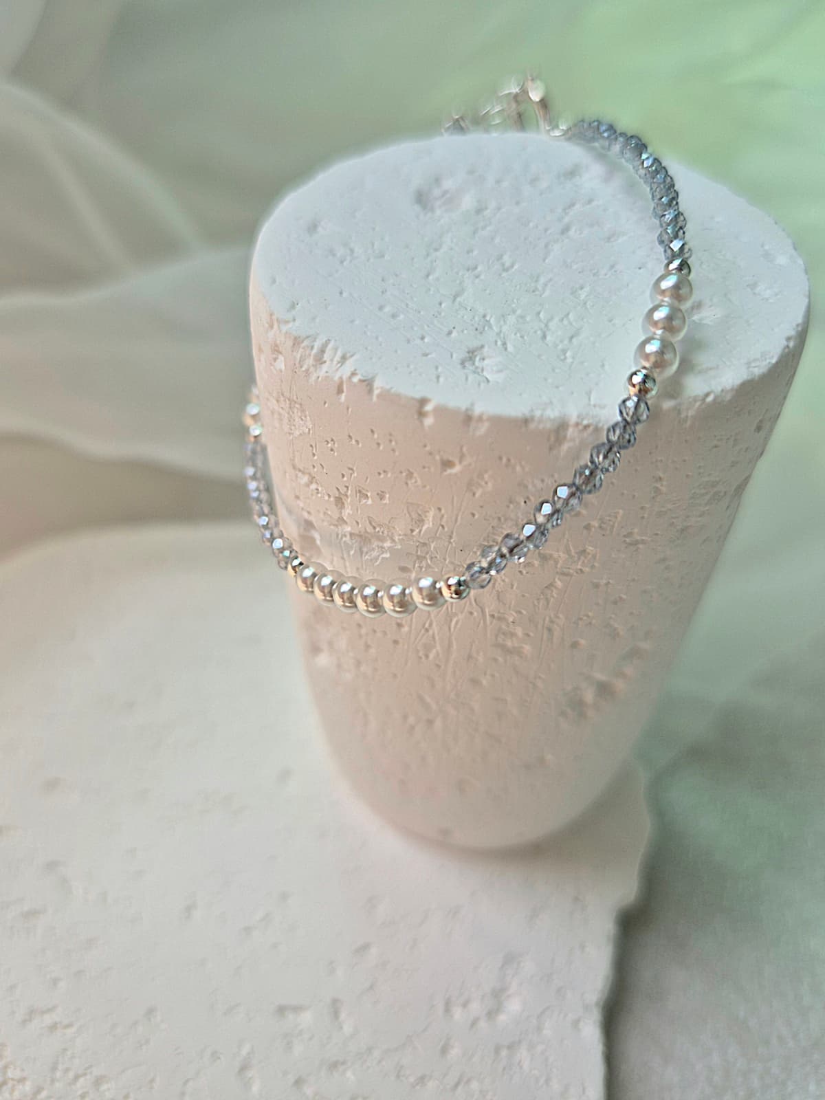 Silver ball pearl crystal bead bracelet - 이미지 4