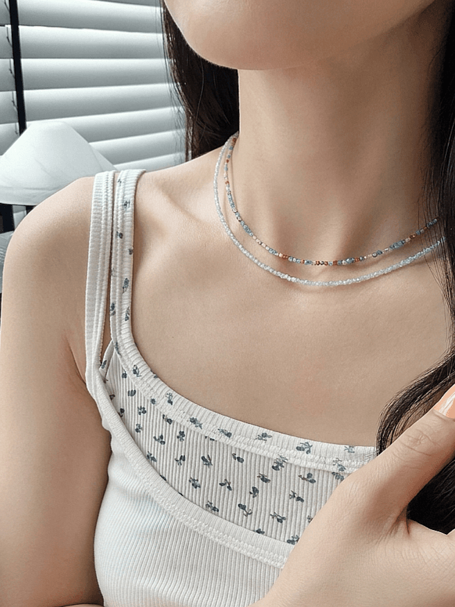 Sky Blue Gemstone Bead Choker Daily Layered Necklace - 이미지 7