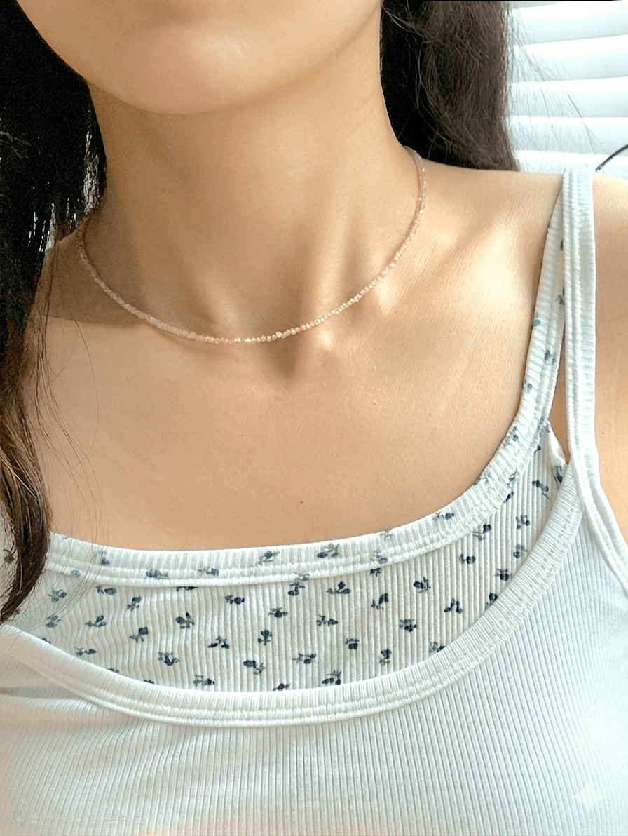 Lovely Pink Beaded Gemstone Daily Necklace - 이미지 4