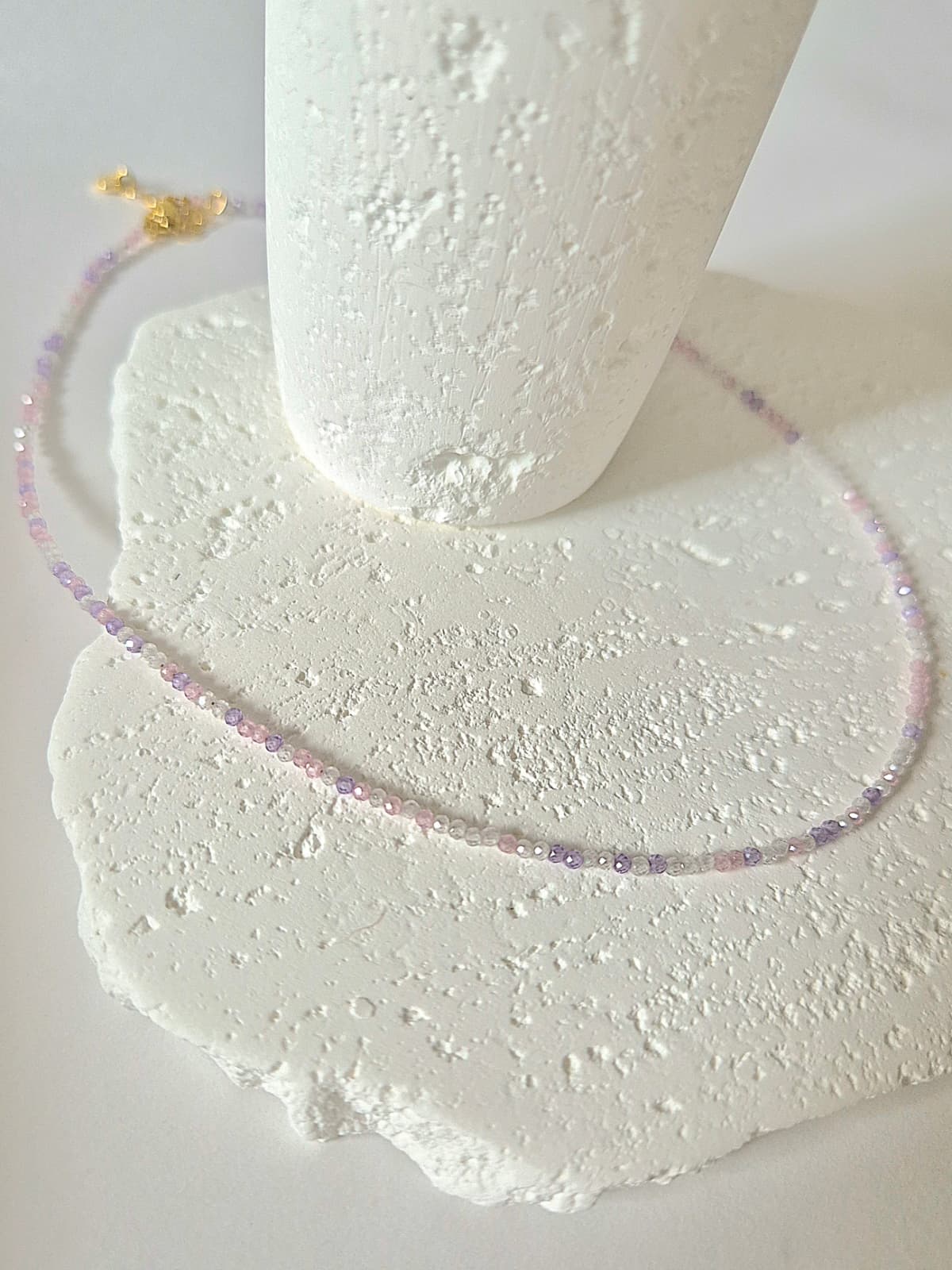 Lavender Pastel Mix Gemstone Bead Choker Daily Layered Necklace - 이미지 4