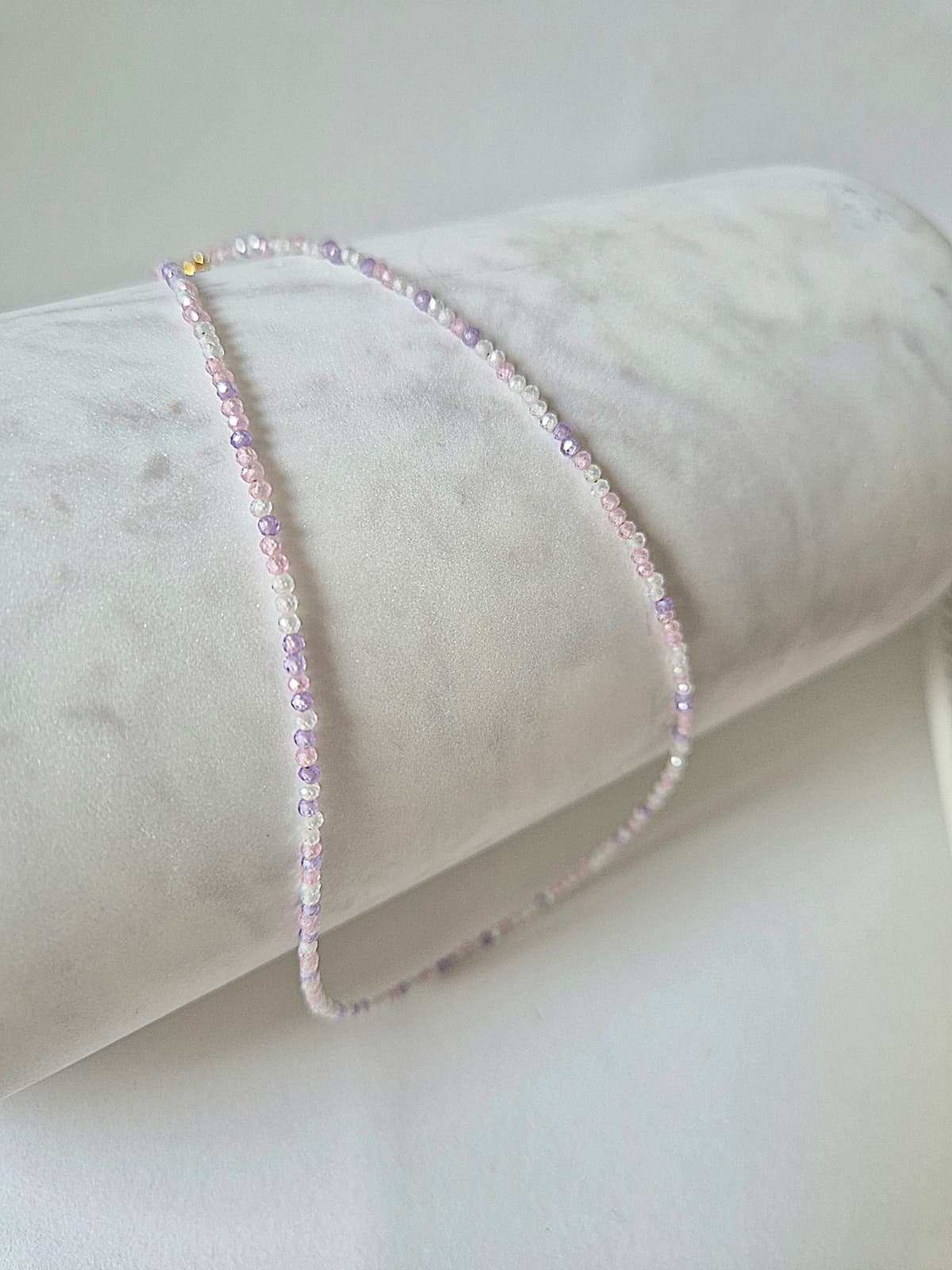 Lavender Pastel Mix Gemstone Bead Choker Daily Layered Necklace - 이미지 1