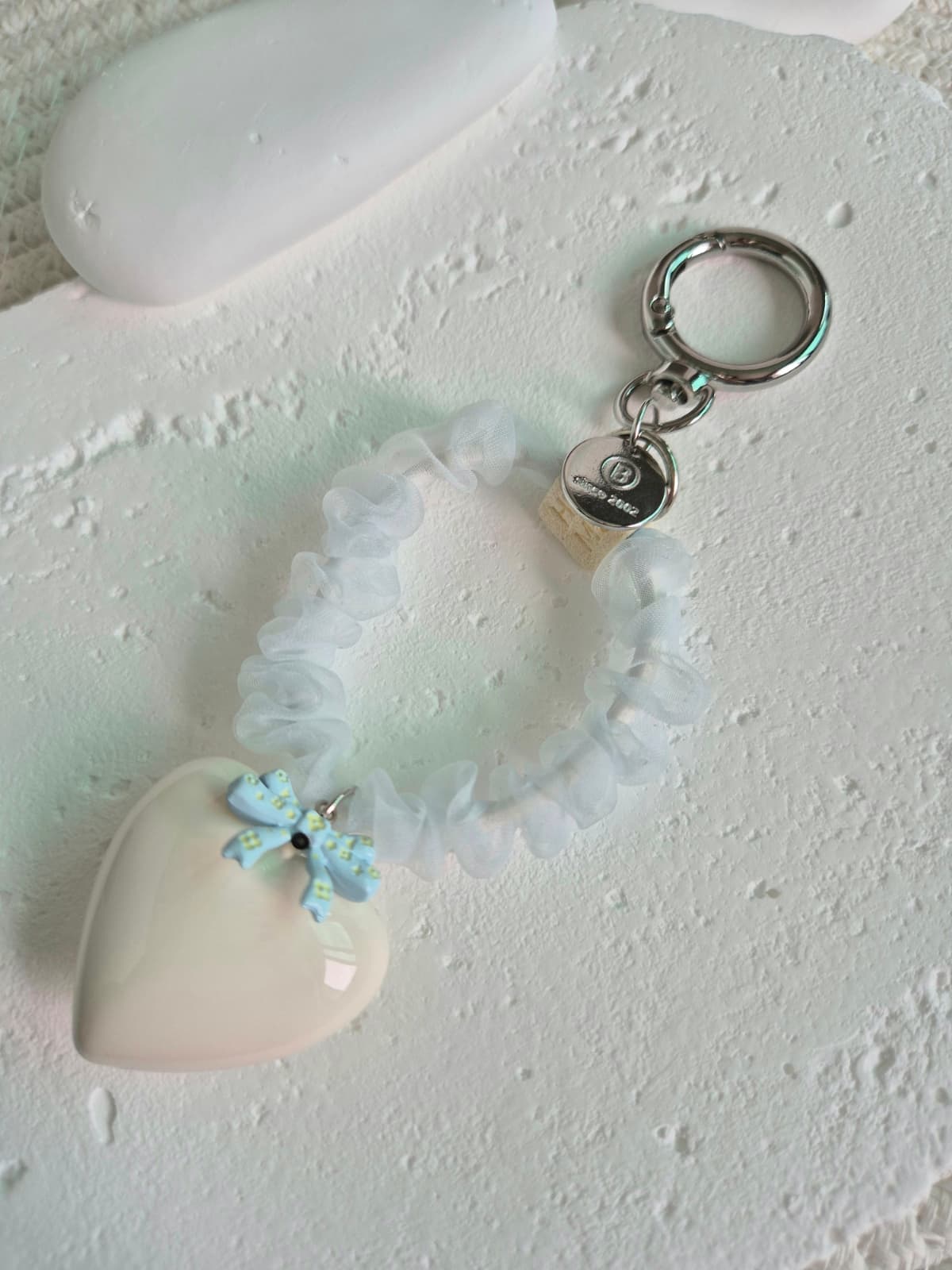 Lovely Heart Ribbon Pendant Chiffon Keyring Keyholder - 이미지 1