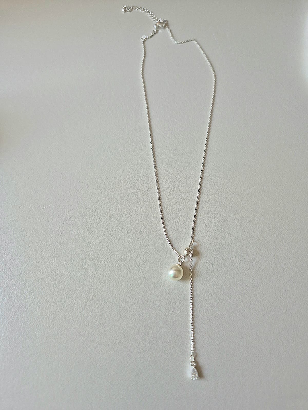 Pearl Drop Y-Chain Layered Daily Necklace - 이미지 2