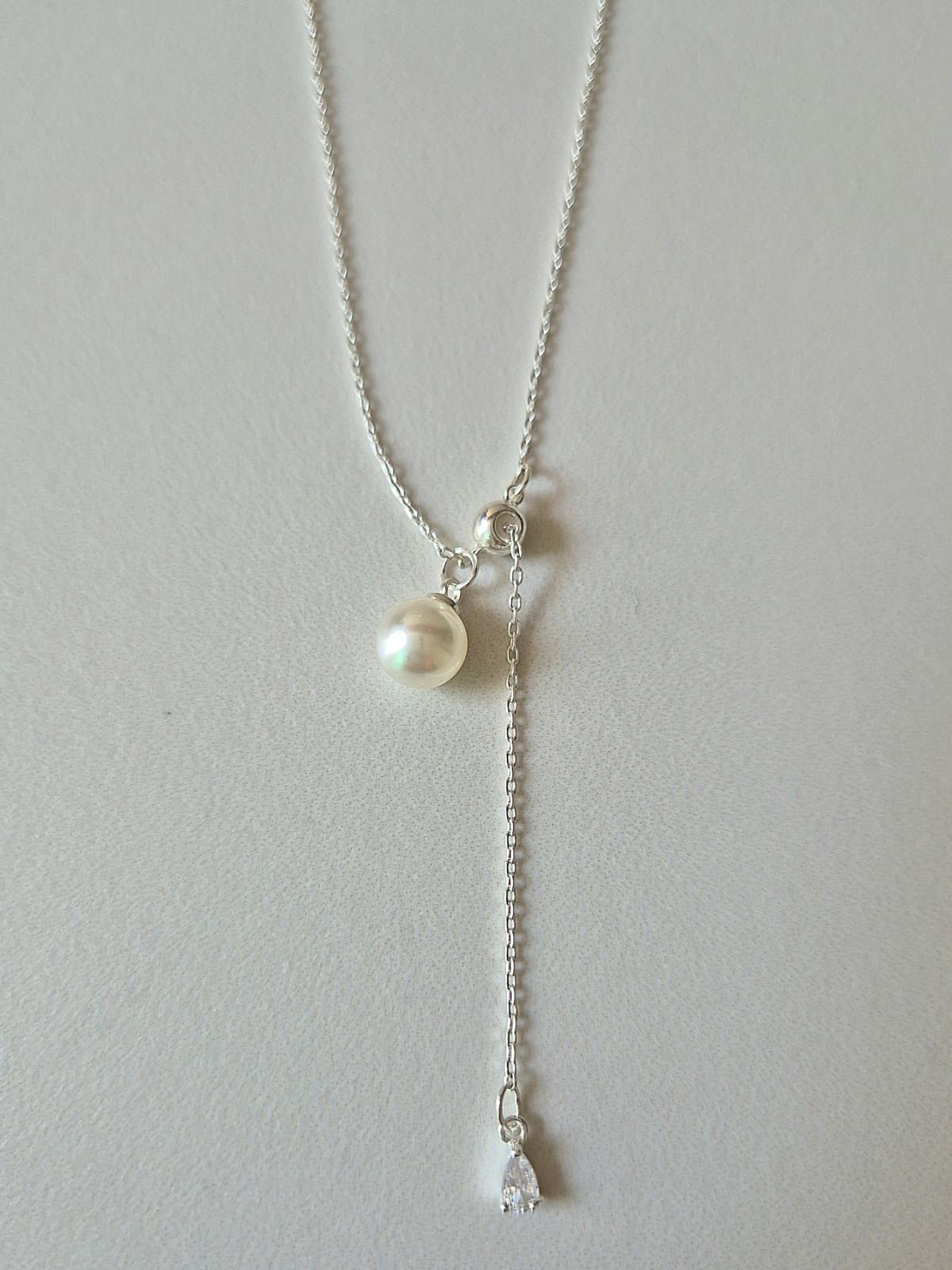 Pearl Drop Y-Chain Layered Daily Necklace - 이미지 5