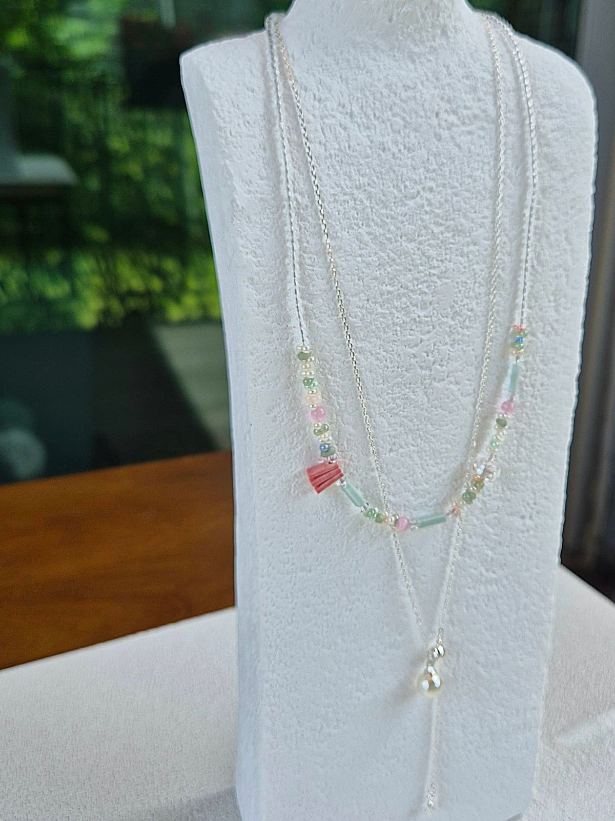 Pastel Bead Layered Pearl Daily Drop Necklace - 이미지 6